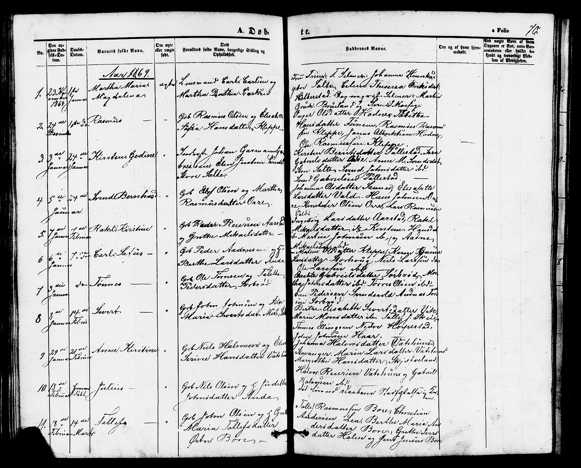 Klepp sokneprestkontor, SAST/A-101803/001/3/30BB/L0002: Parish register (copy) no. B 2, 1860-1875, p. 70