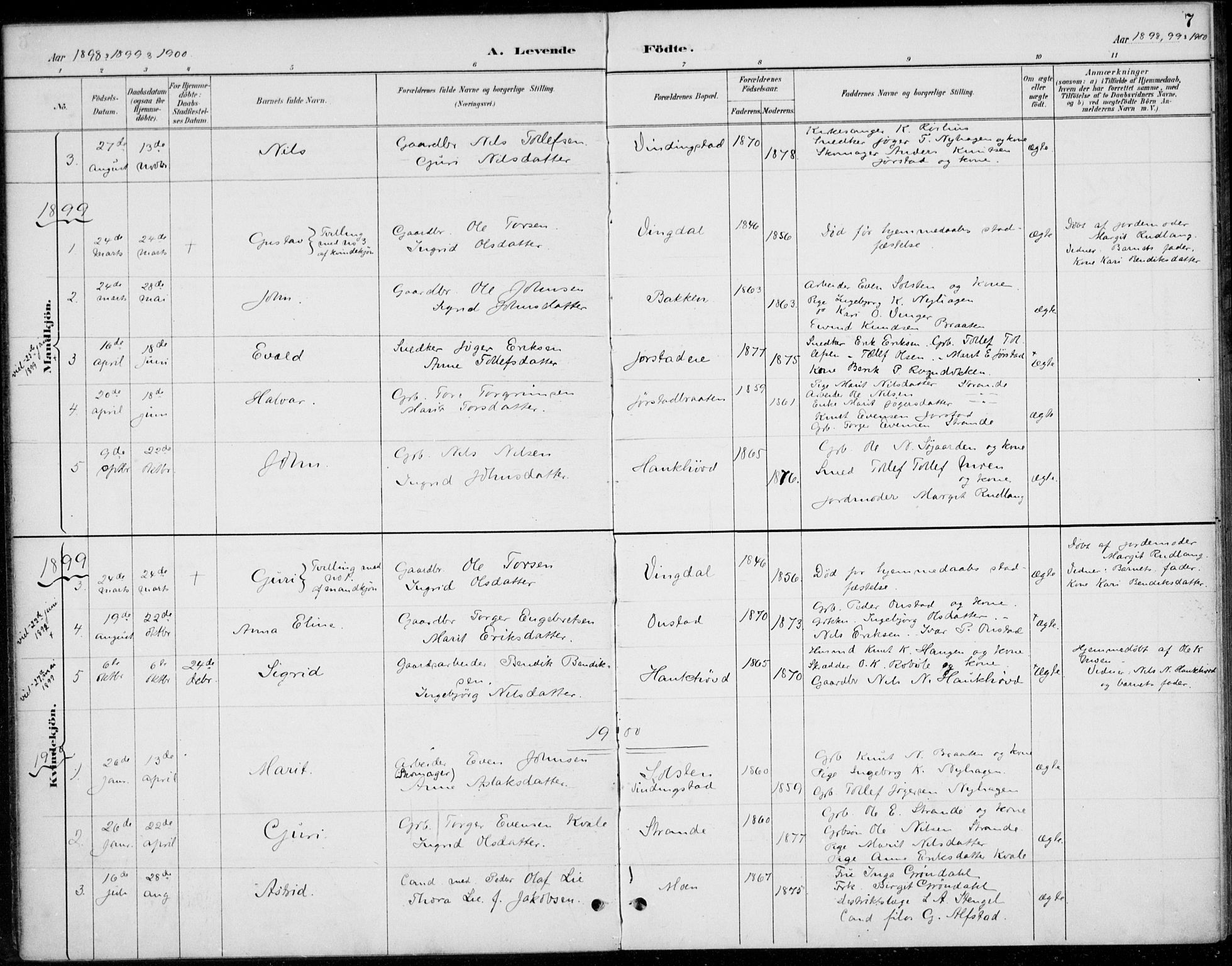 Øystre Slidre prestekontor, AV/SAH-PREST-138/H/Ha/Haa/L0005: Parish register (official) no. 5, 1887-1916, p. 7