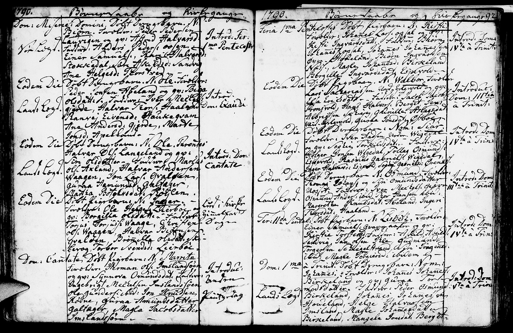 Vikedal sokneprestkontor, SAST/A-101840/01/IV: Parish register (official) no. A 2, 1779-1817, p. 92