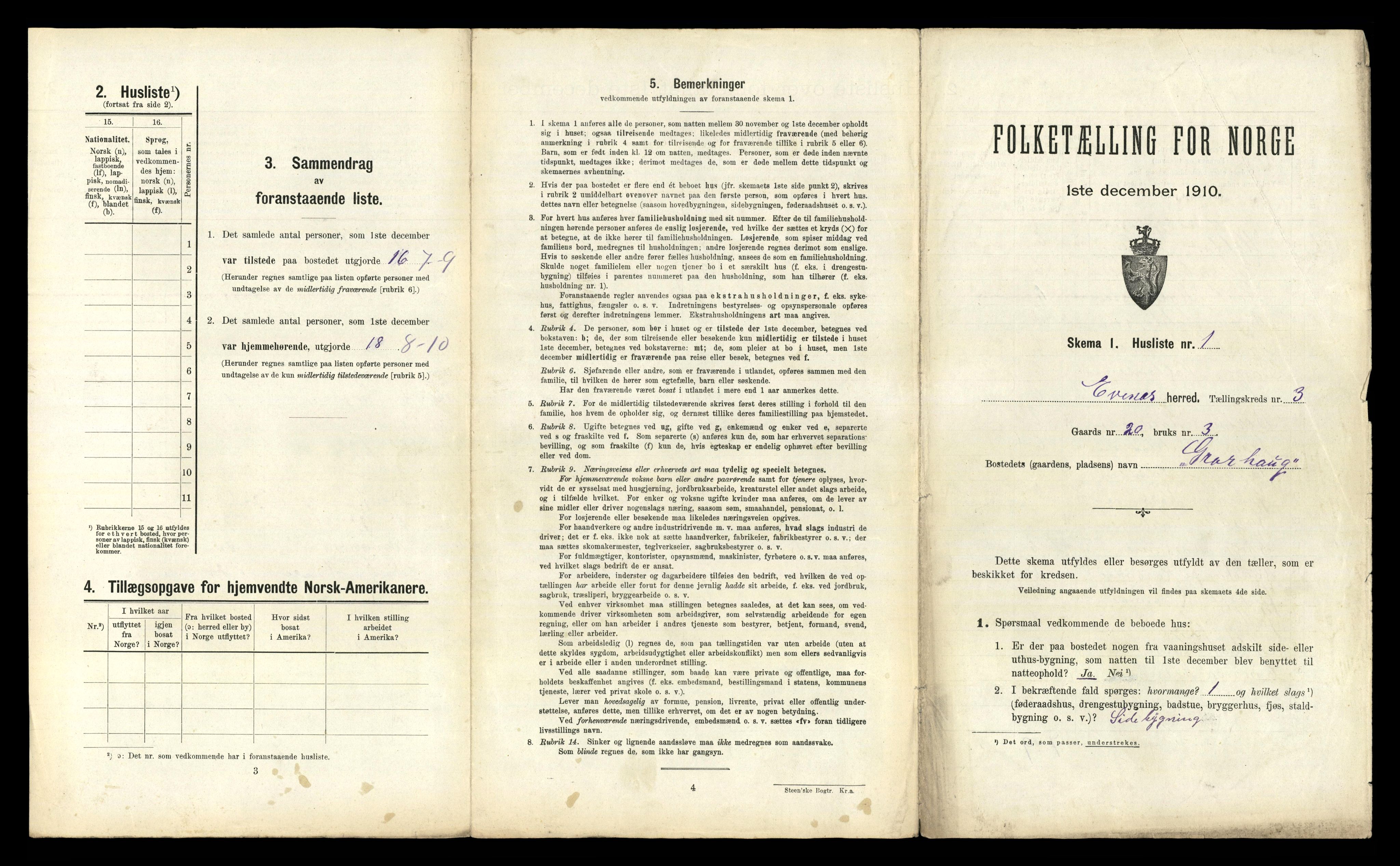 RA, 1910 census for Evenes, 1910, p. 363