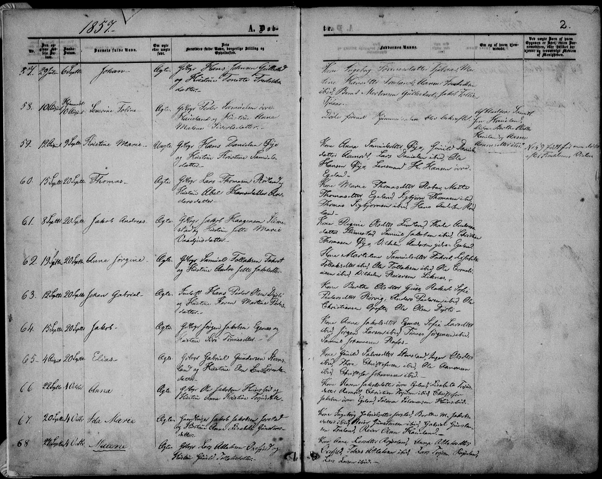 Kvinesdal sokneprestkontor, SAK/1111-0026/F/Fa/Fab/L0006: Parish register (official) no. A 6, 1857-1869, p. 2