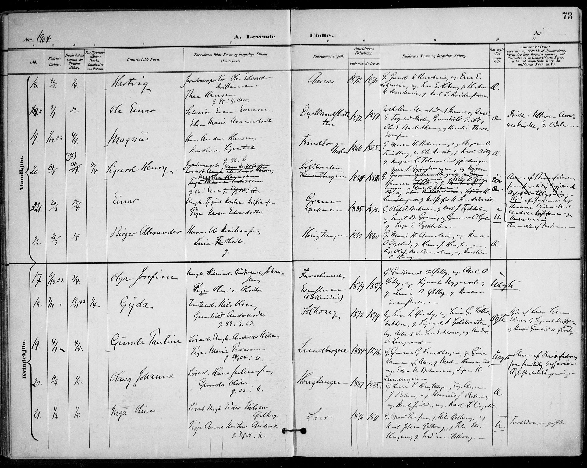 Nes prestekontor Kirkebøker, AV/SAO-A-10410/F/Fa/L0011: Parish register (official) no. I 11, 1899-1918, p. 73