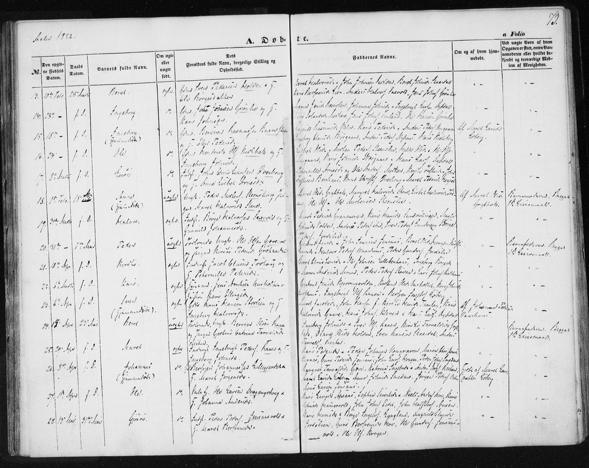 Ministerialprotokoller, klokkerbøker og fødselsregistre - Sør-Trøndelag, SAT/A-1456/685/L0965: Parish register (official) no. 685A06 /3, 1846-1859, p. 73