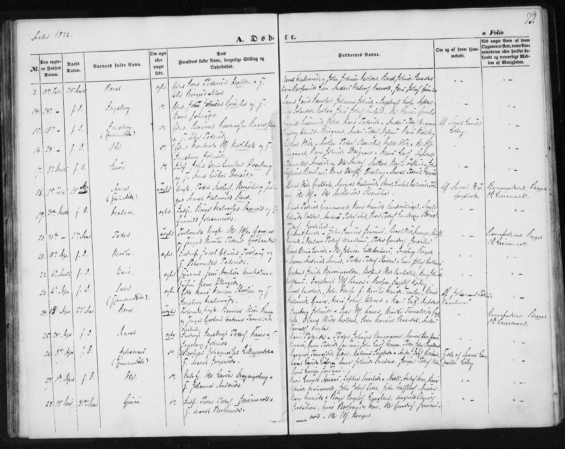 Ministerialprotokoller, klokkerbøker og fødselsregistre - Sør-Trøndelag, AV/SAT-A-1456/685/L0965: Parish register (official) no. 685A06 /3, 1846-1859, p. 73