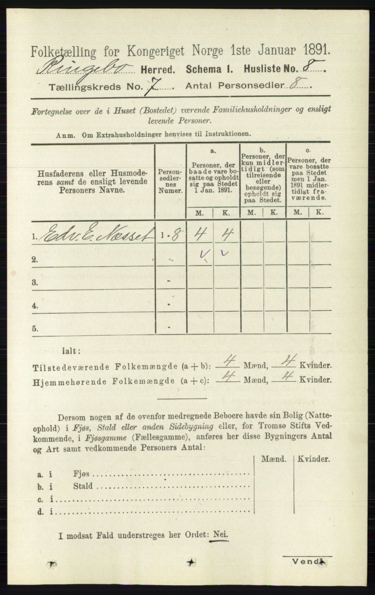 RA, 1891 census for 0520 Ringebu, 1891, p. 2931