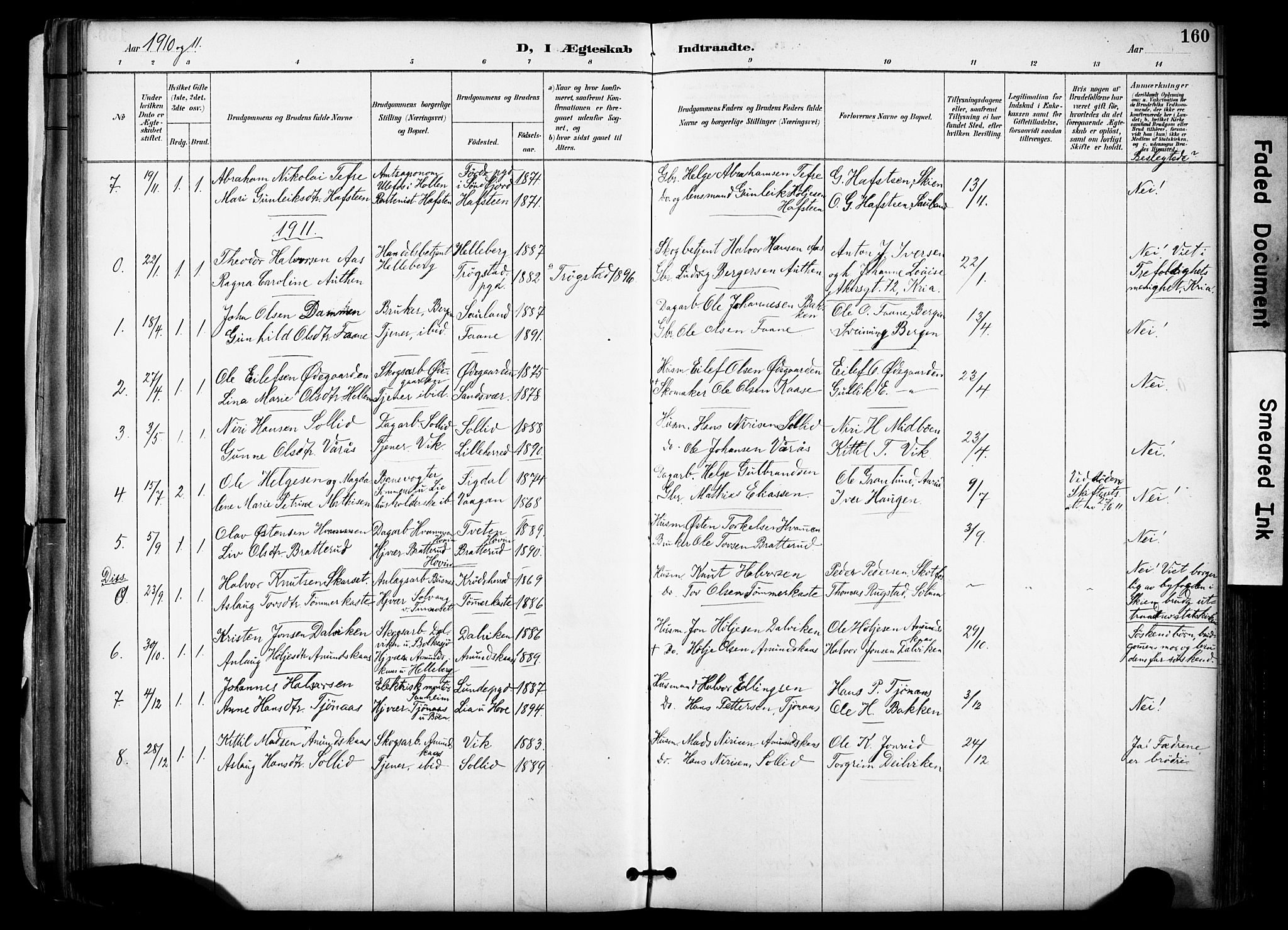 Gransherad kirkebøker, SAKO/A-267/F/Fa/L0005: Parish register (official) no. I 5, 1887-1916, p. 160
