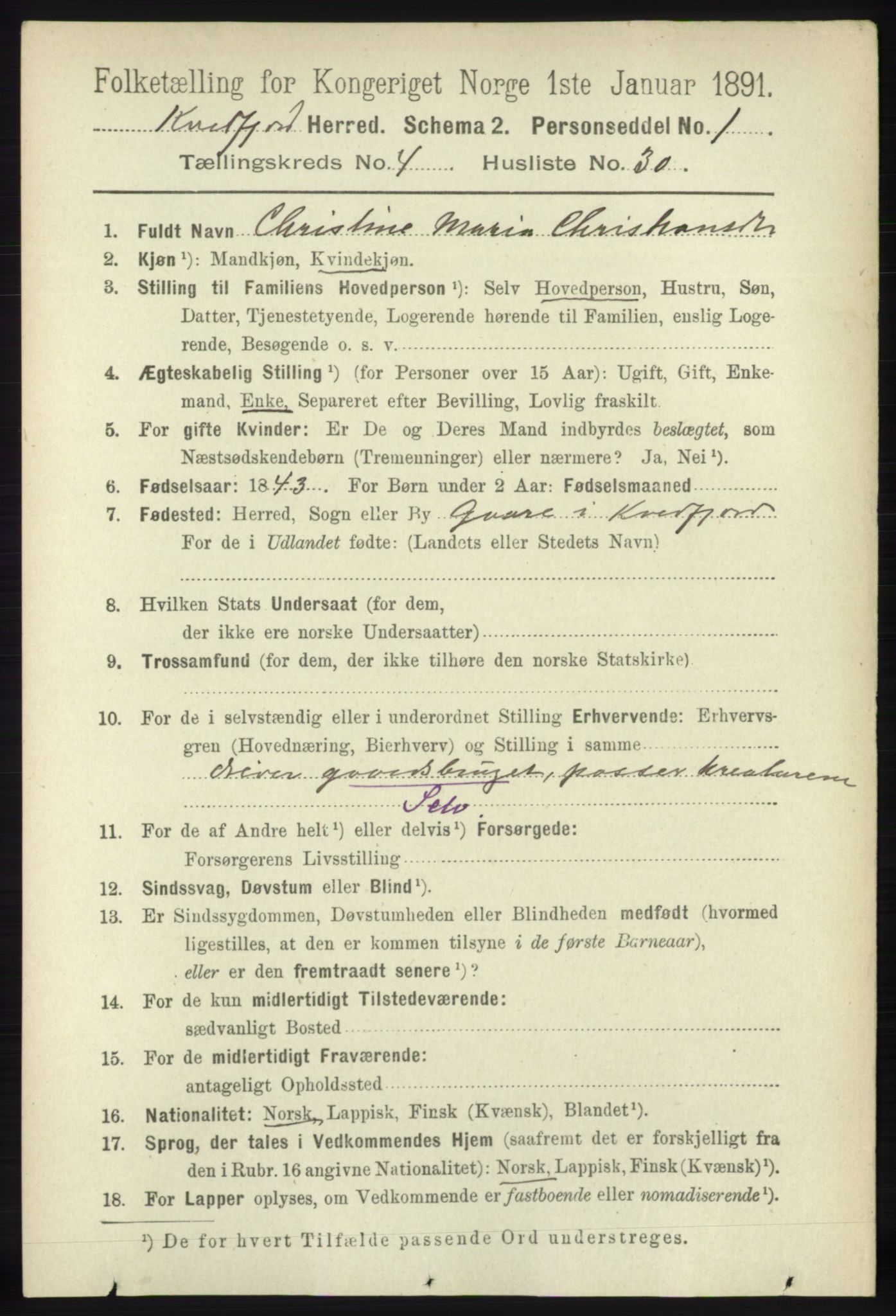 RA, 1891 census for 1911 Kvæfjord, 1891, p. 2087