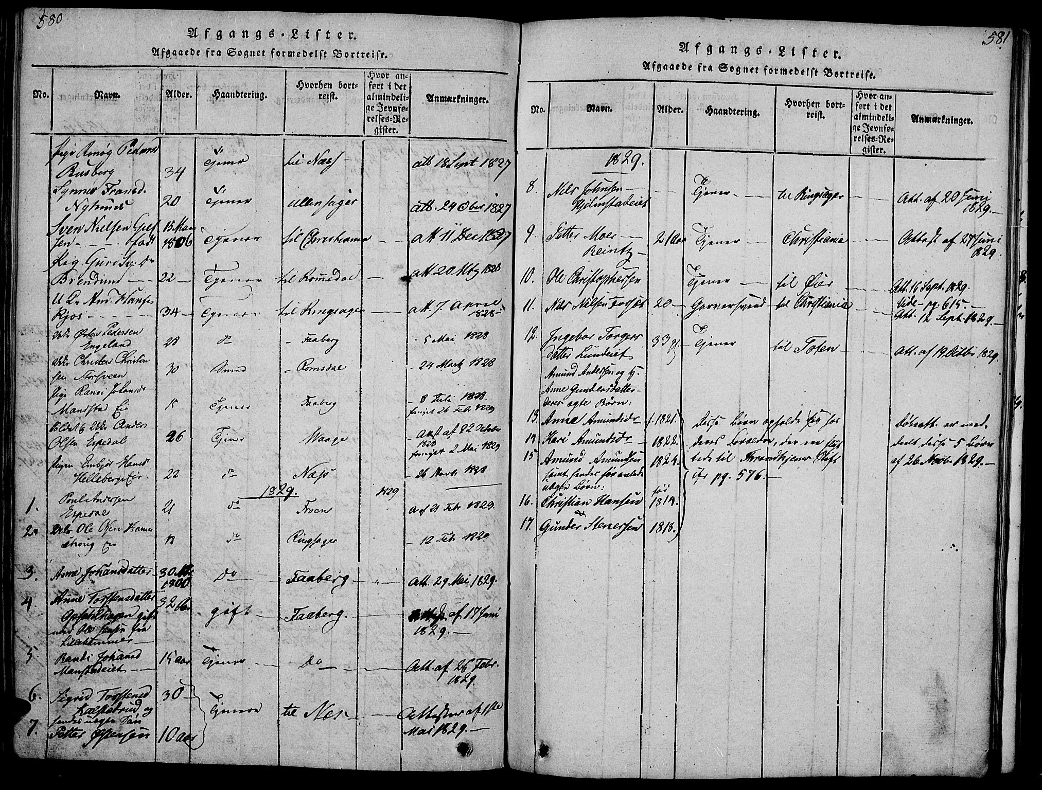 Gausdal prestekontor, SAH/PREST-090/H/Ha/Haa/L0005: Parish register (official) no. 5, 1817-1829, p. 580-581