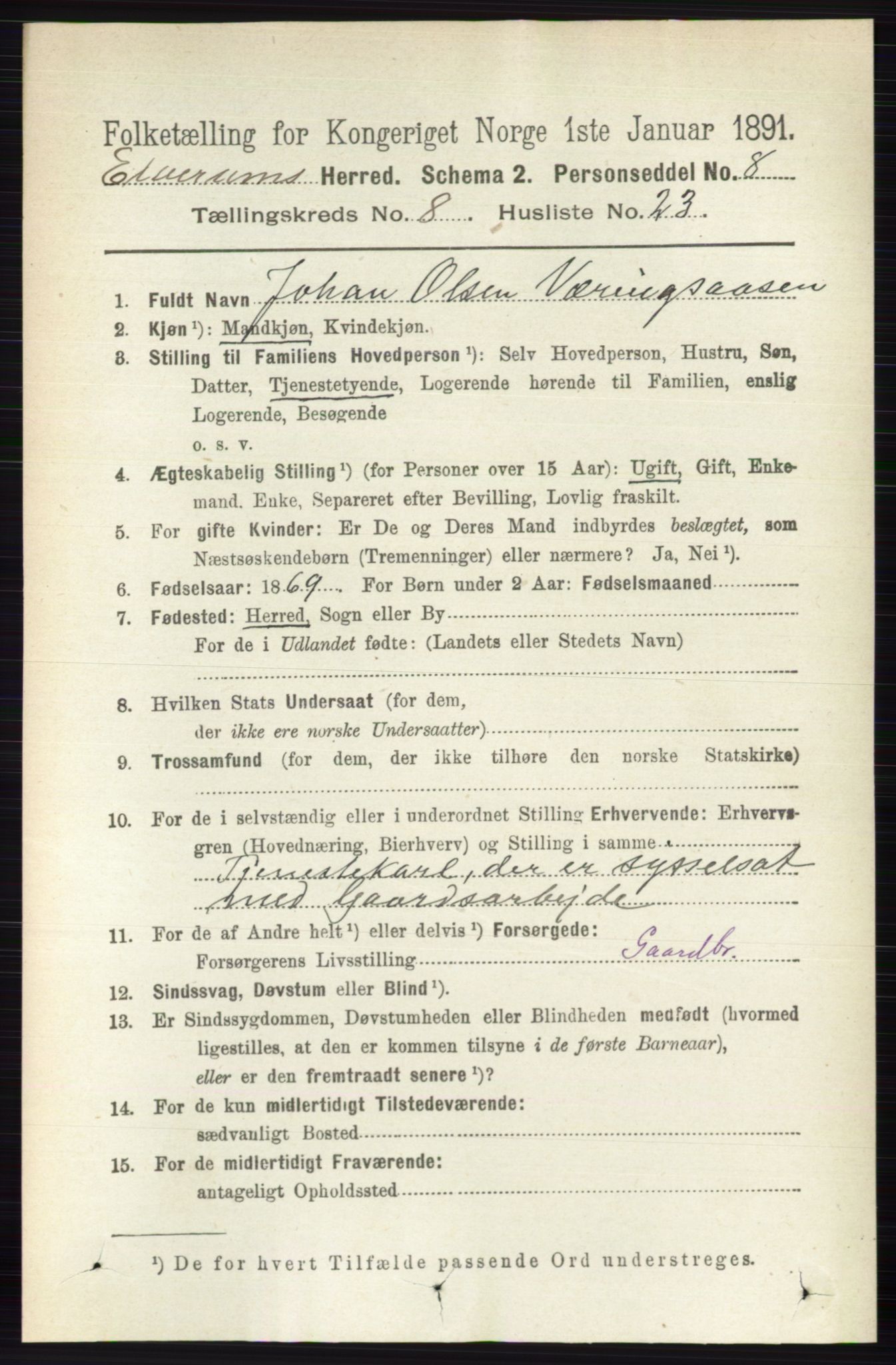 RA, 1891 census for 0427 Elverum, 1891, p. 7181