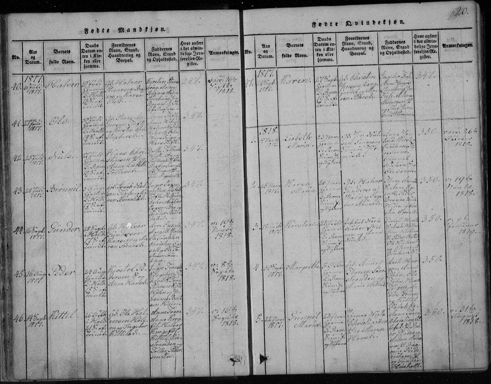 Holla kirkebøker, SAKO/A-272/F/Fa/L0003: Parish register (official) no. 3, 1815-1830, p. 20