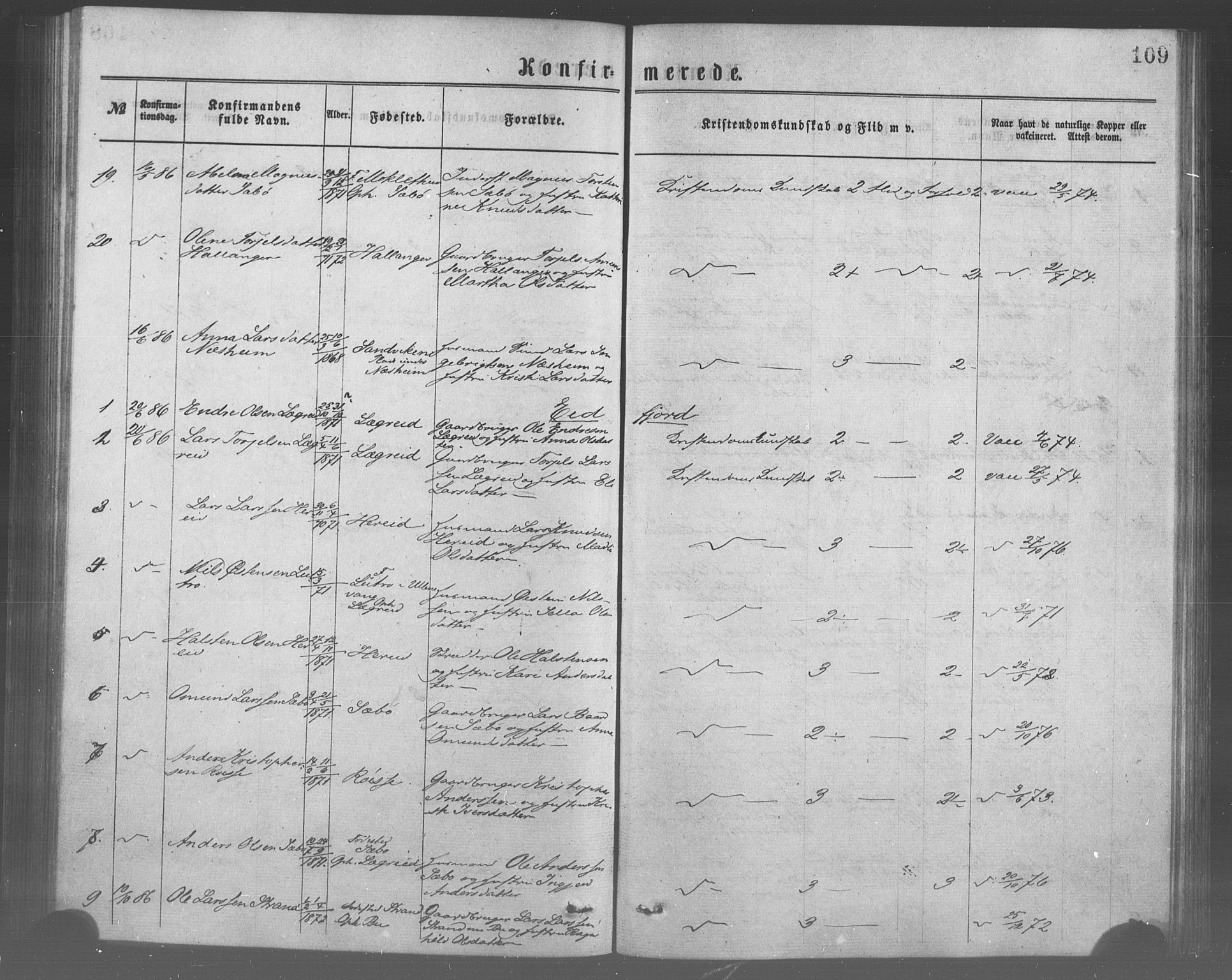 Ulvik sokneprestembete, AV/SAB-A-78801/H/Haa: Parish register (official) no. A 17, 1873-1891, p. 109