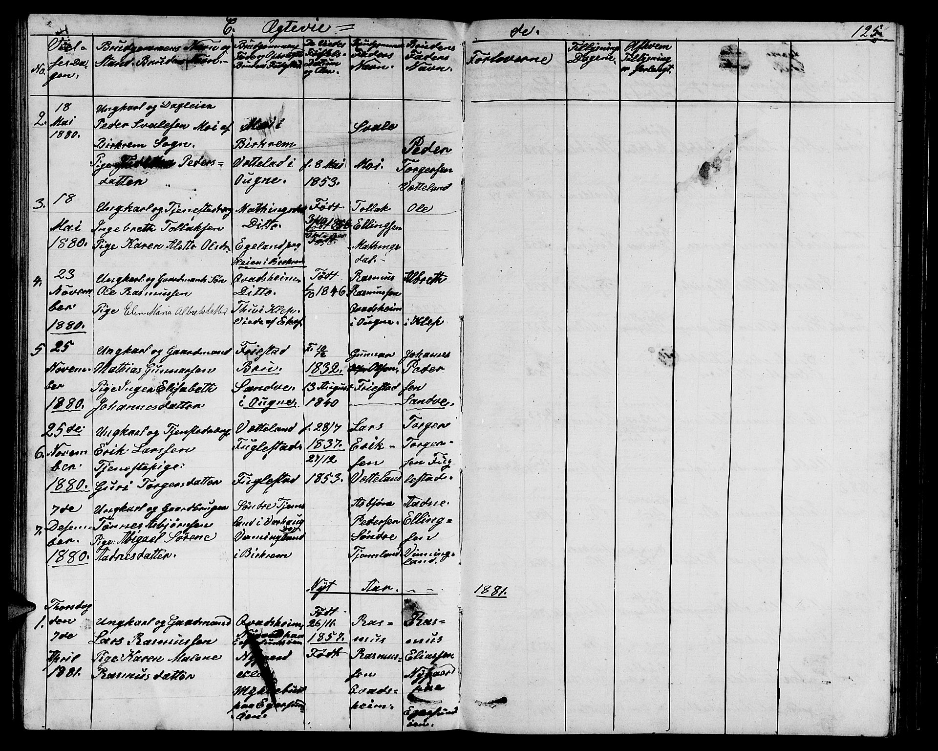 Eigersund sokneprestkontor, SAST/A-101807/S09/L0006: Parish register (copy) no. B 6, 1876-1889, p. 125