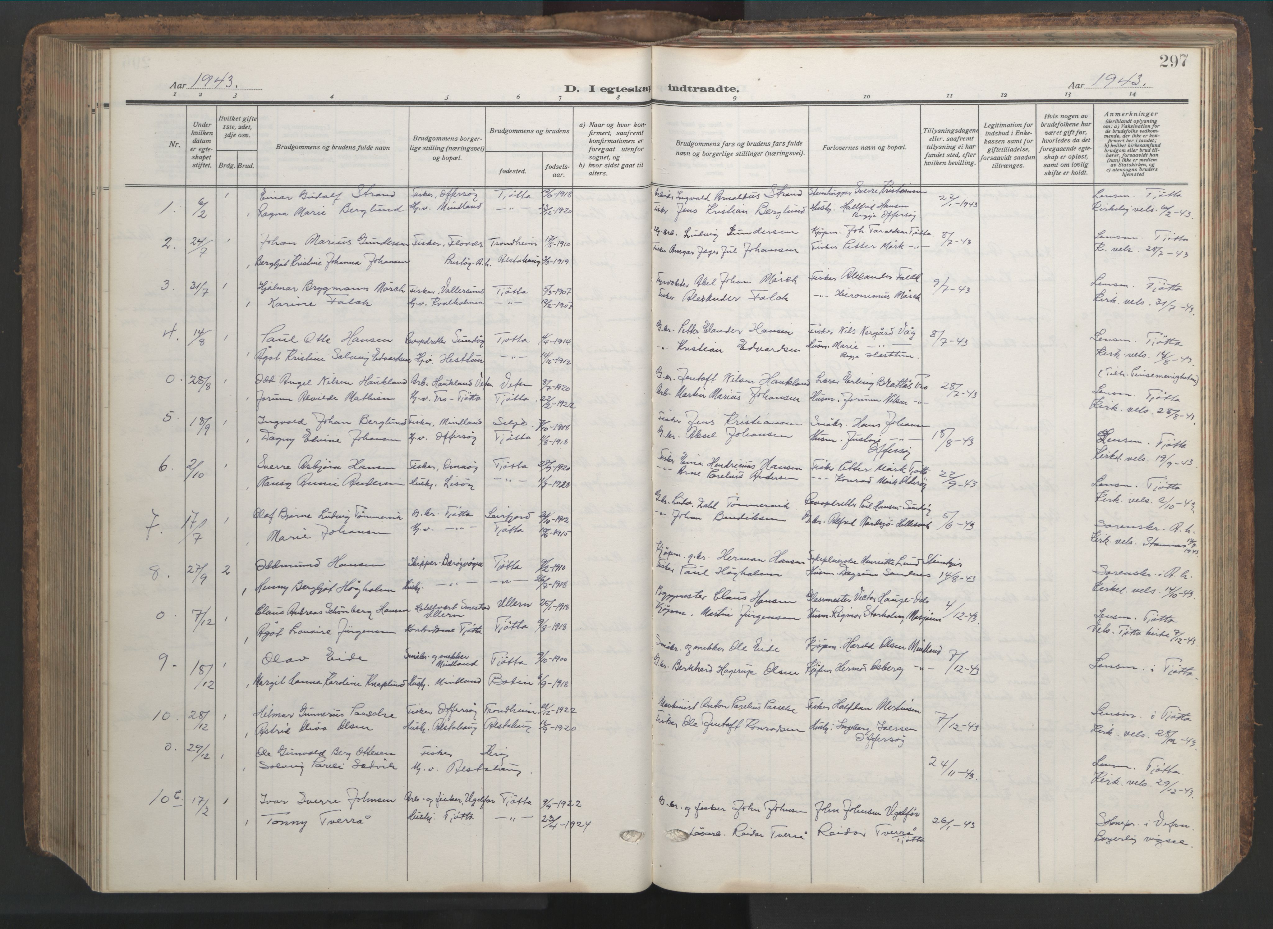 Ministerialprotokoller, klokkerbøker og fødselsregistre - Nordland, AV/SAT-A-1459/817/L0269: Parish register (copy) no. 817C04, 1921-1949, p. 297