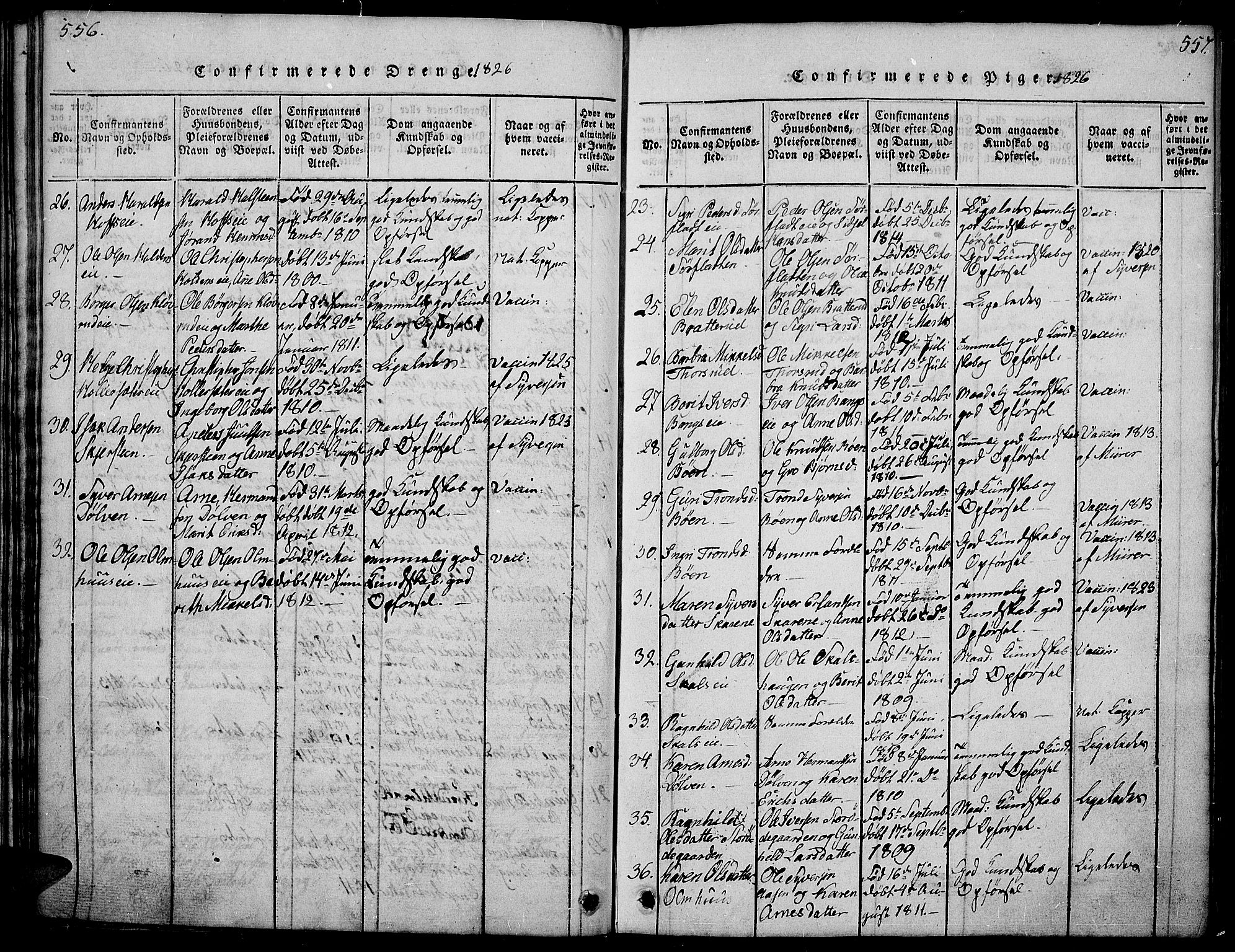 Sør-Aurdal prestekontor, SAH/PREST-128/H/Ha/Hab/L0001: Parish register (copy) no. 1, 1815-1826, p. 556-557