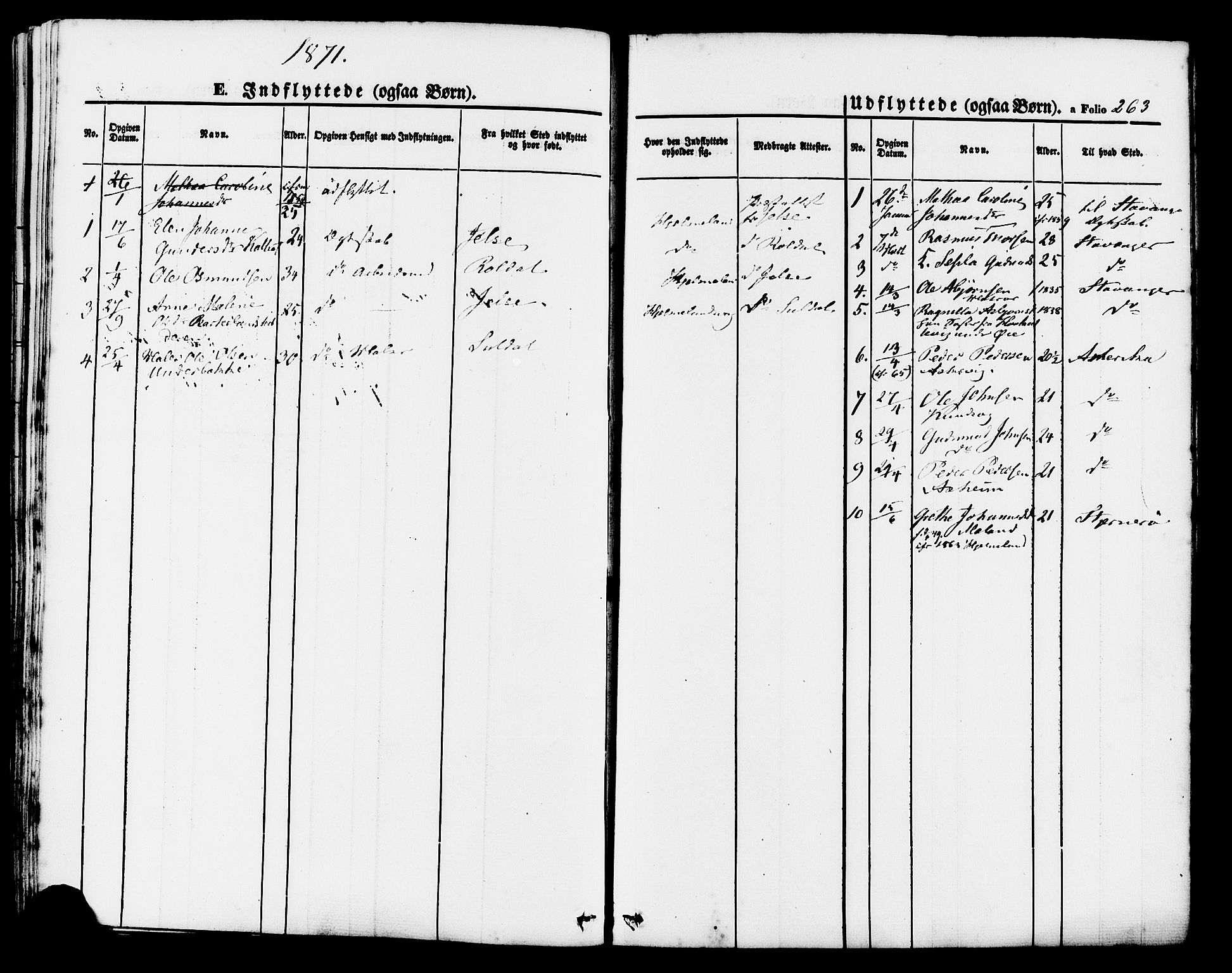 Hjelmeland sokneprestkontor, AV/SAST-A-101843/01/IV/L0011: Parish register (official) no. A 11, 1861-1878, p. 263