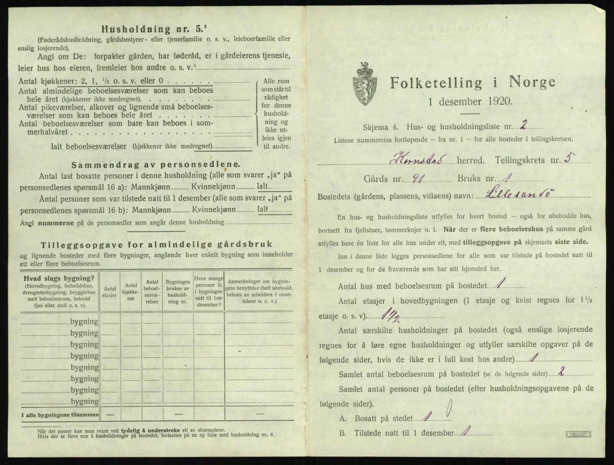 SAT, 1920 census for Kornstad, 1920, p. 367