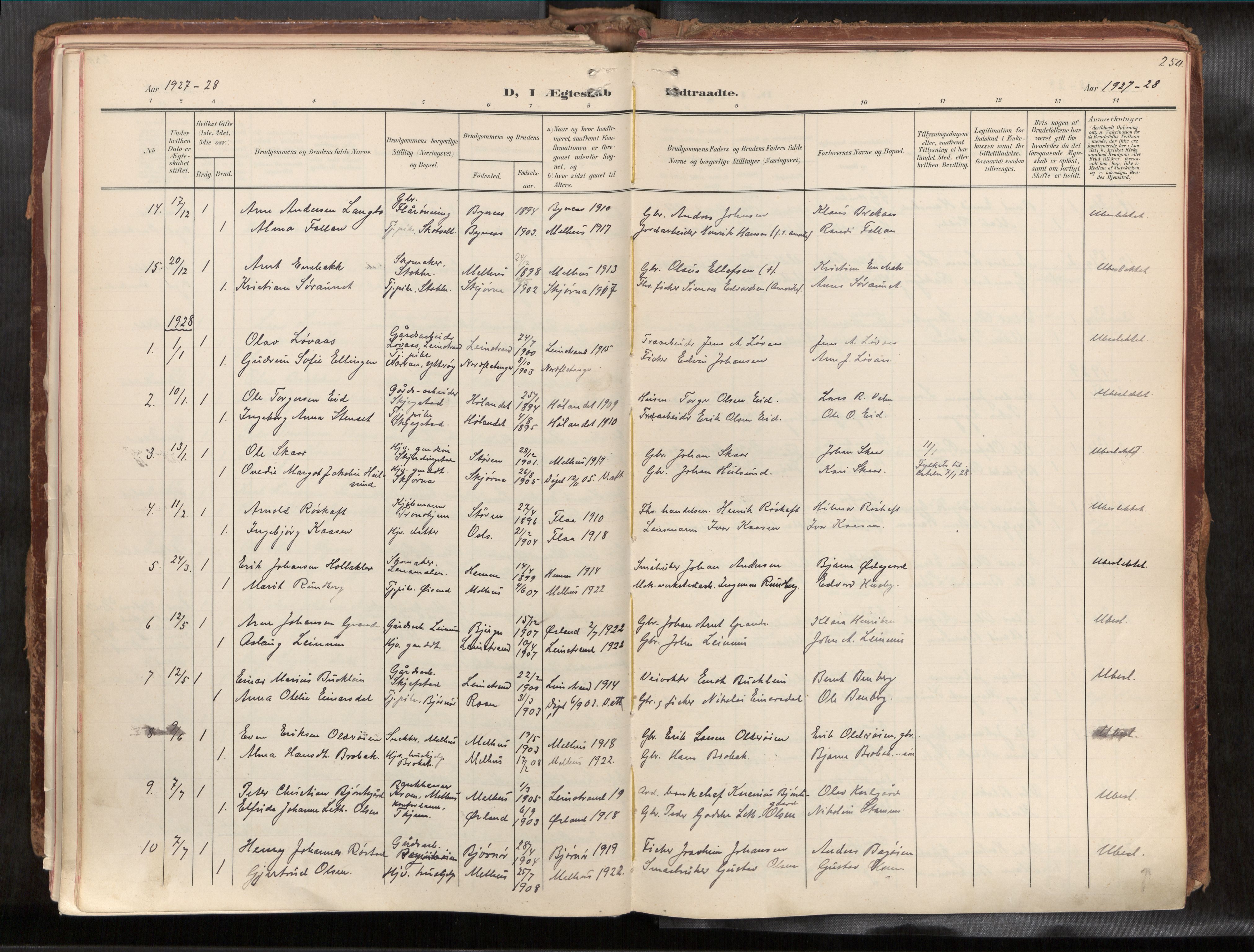 Ministerialprotokoller, klokkerbøker og fødselsregistre - Sør-Trøndelag, AV/SAT-A-1456/691/L1085b: Parish register (official) no. 691A18, 1908-1930, p. 250