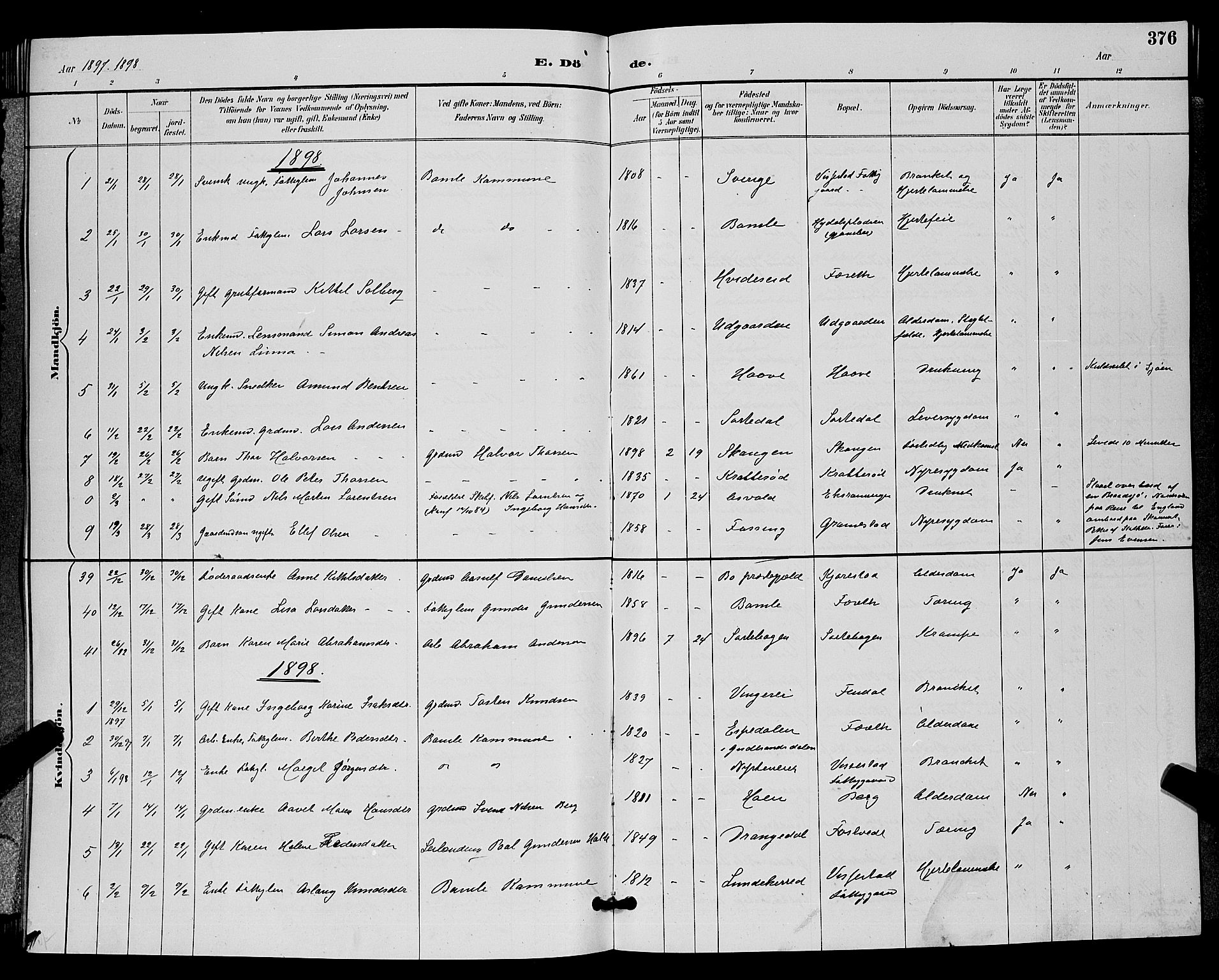Bamble kirkebøker, AV/SAKO-A-253/G/Ga/L0009: Parish register (copy) no. I 9, 1888-1900, p. 376