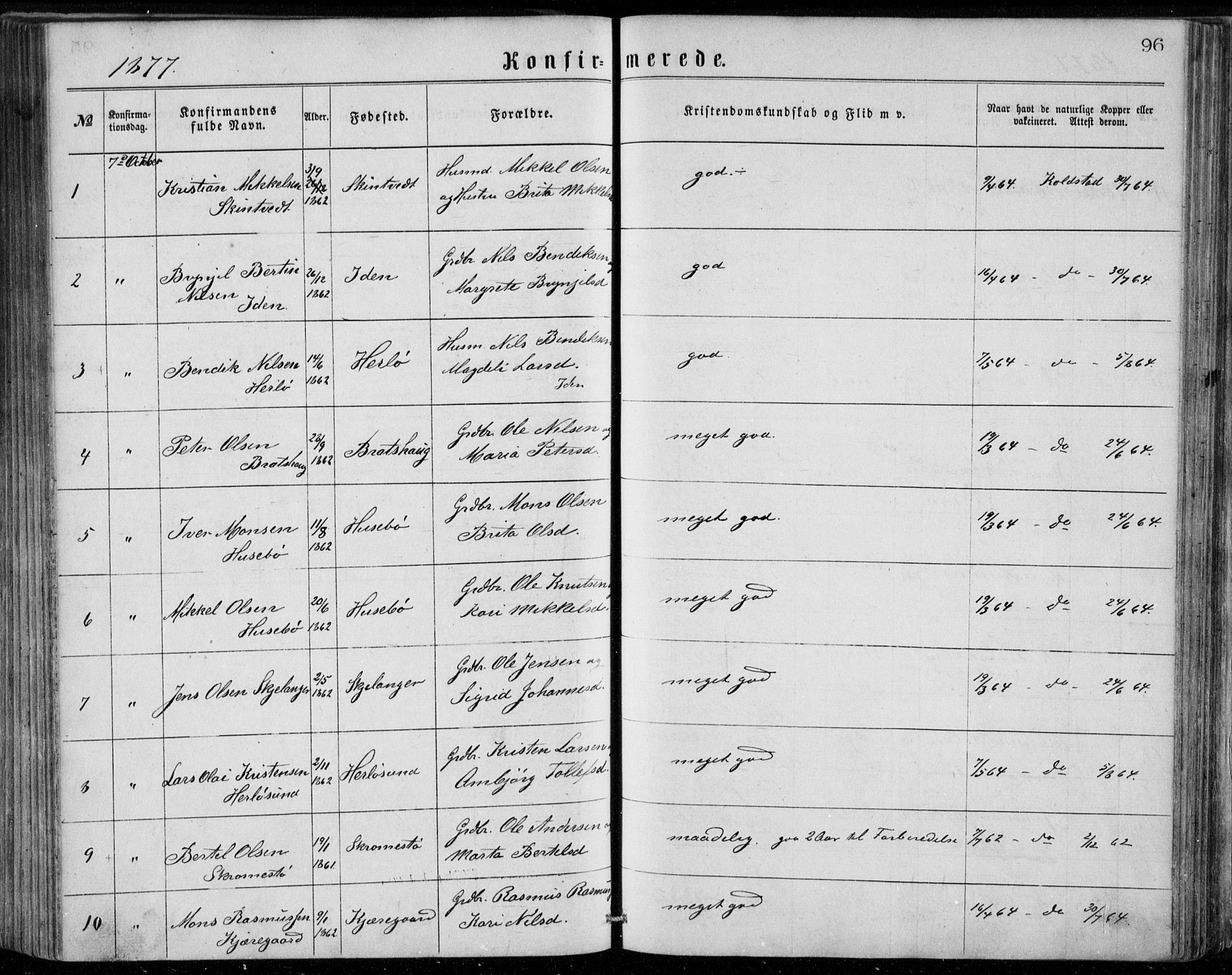 Herdla Sokneprestembete, AV/SAB-A-75701/H/Haa: Parish register (official) no. A 2, 1869-1877, p. 96