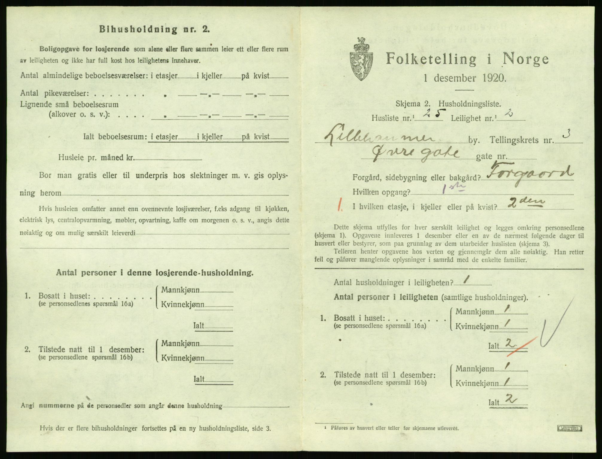 SAH, 1920 census for Lillehammer, 1920, p. 1846