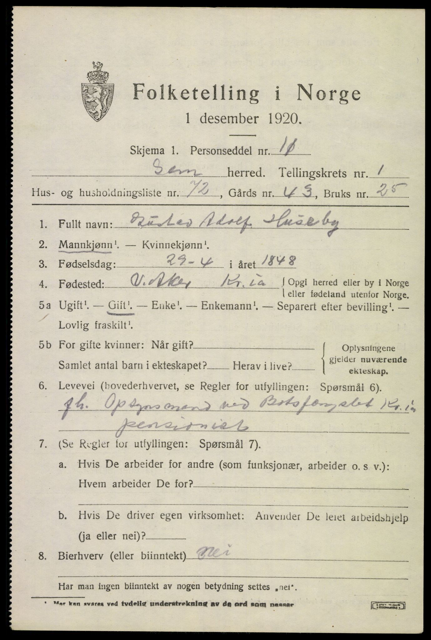 SAKO, 1920 census for Sem, 1920, p. 3553