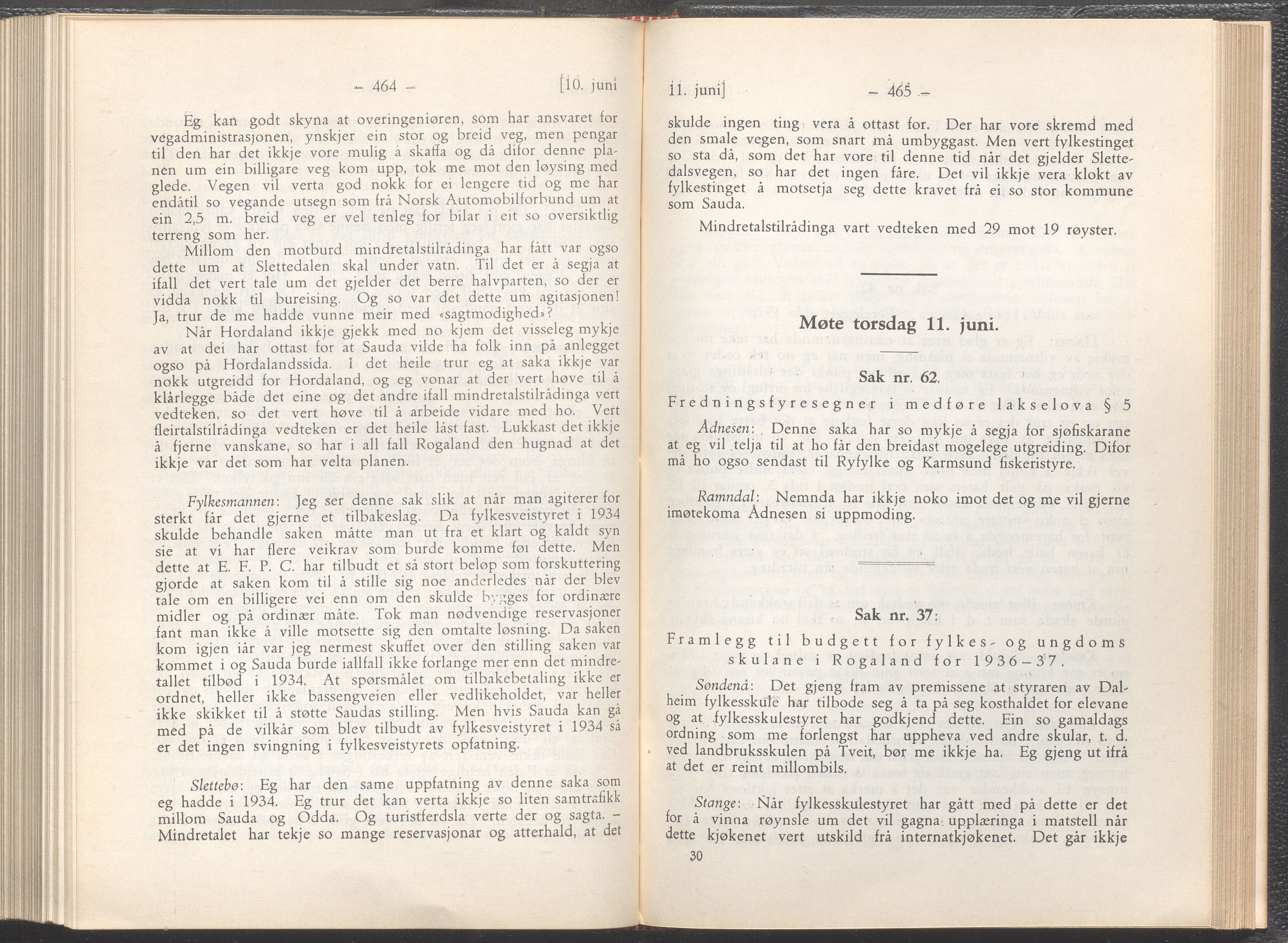 Rogaland fylkeskommune - Fylkesrådmannen , IKAR/A-900/A/Aa/Aaa/L0055: Møtebok , 1936, p. 464-465