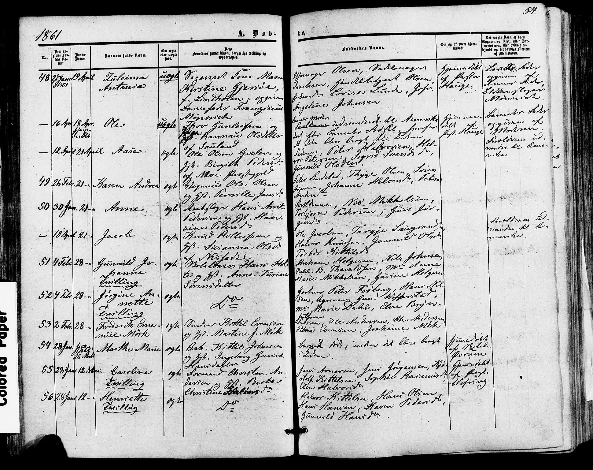 Skien kirkebøker, AV/SAKO-A-302/F/Fa/L0007: Parish register (official) no. 7, 1856-1865, p. 54