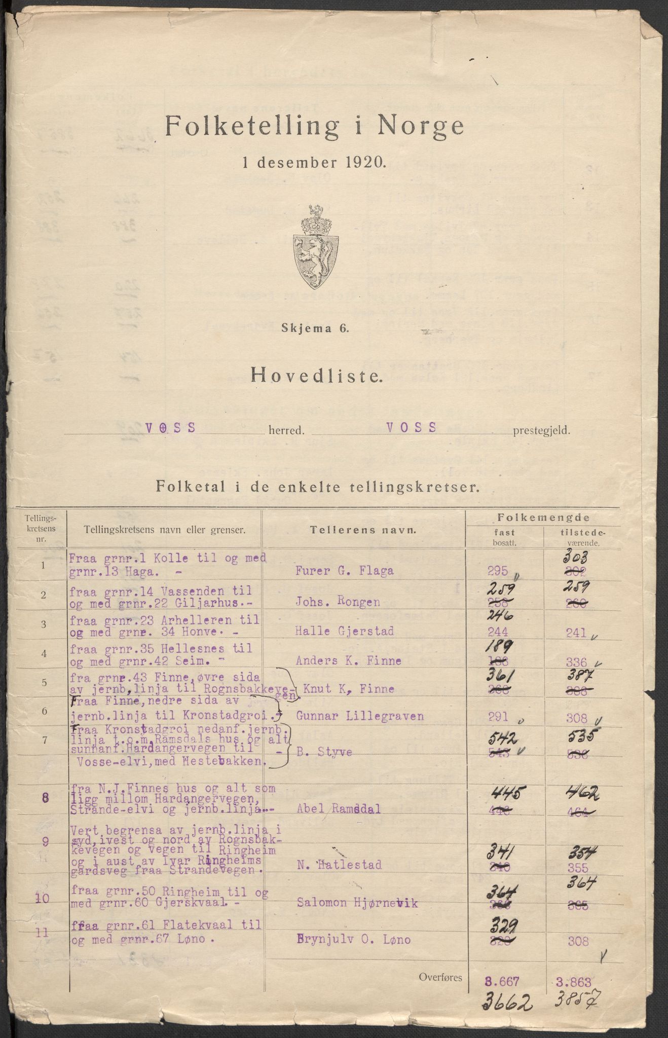 SAB, 1920 census for Voss, 1920, p. 2