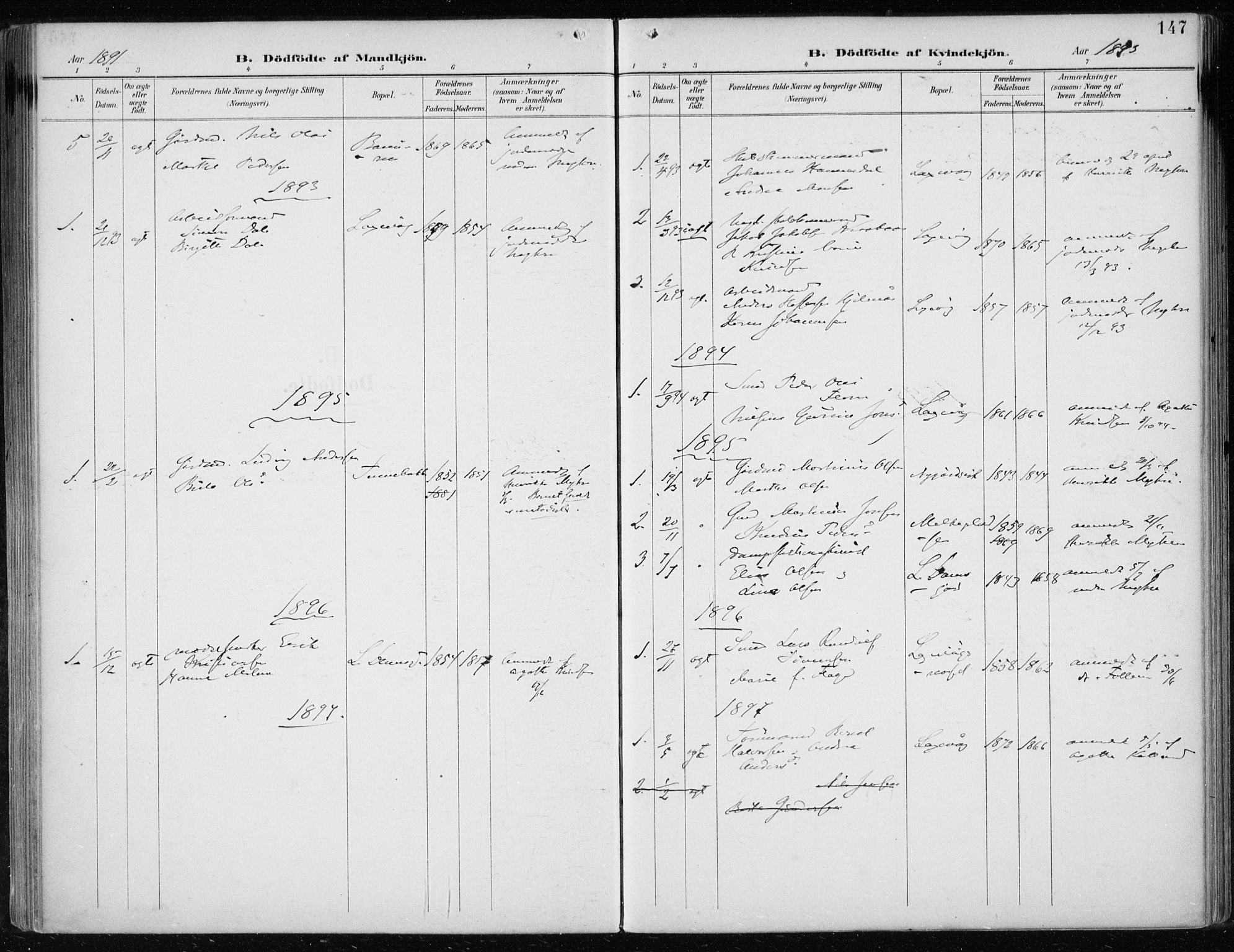 Askøy Sokneprestembete, SAB/A-74101/H/Ha/Haa/Haae/L0003: Parish register (official) no. E 3, 1891-1903, p. 147