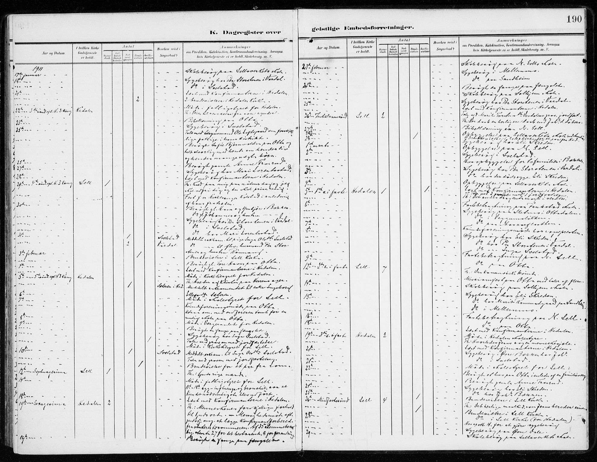 Sel prestekontor, SAH/PREST-074/H/Ha/Haa/L0002: Parish register (official) no. 2, 1905-1919, p. 190