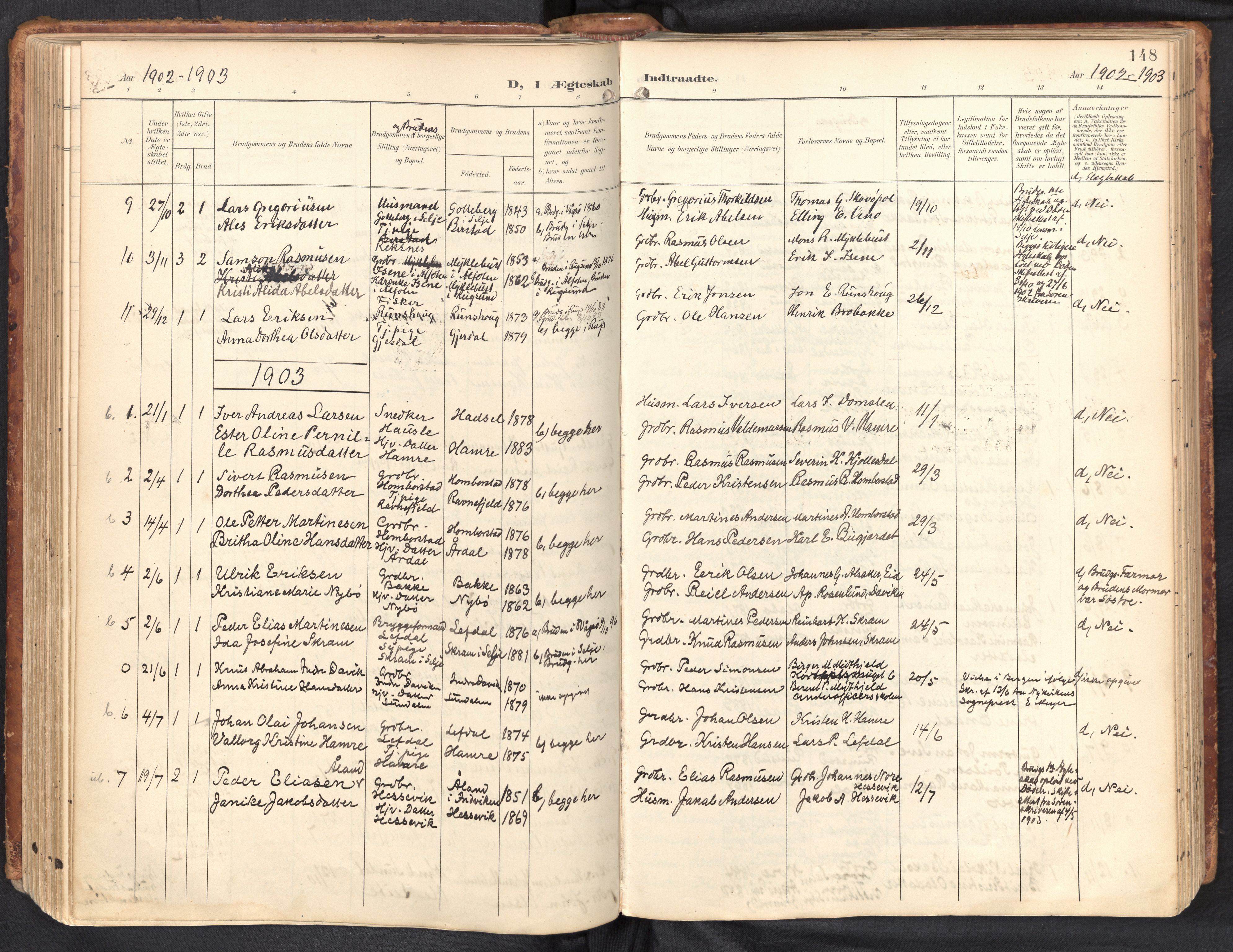 Davik sokneprestembete, AV/SAB-A-79701/H/Haa/Haab/L0002: Parish register (official) no. B 2, 1901-1934, p. 148