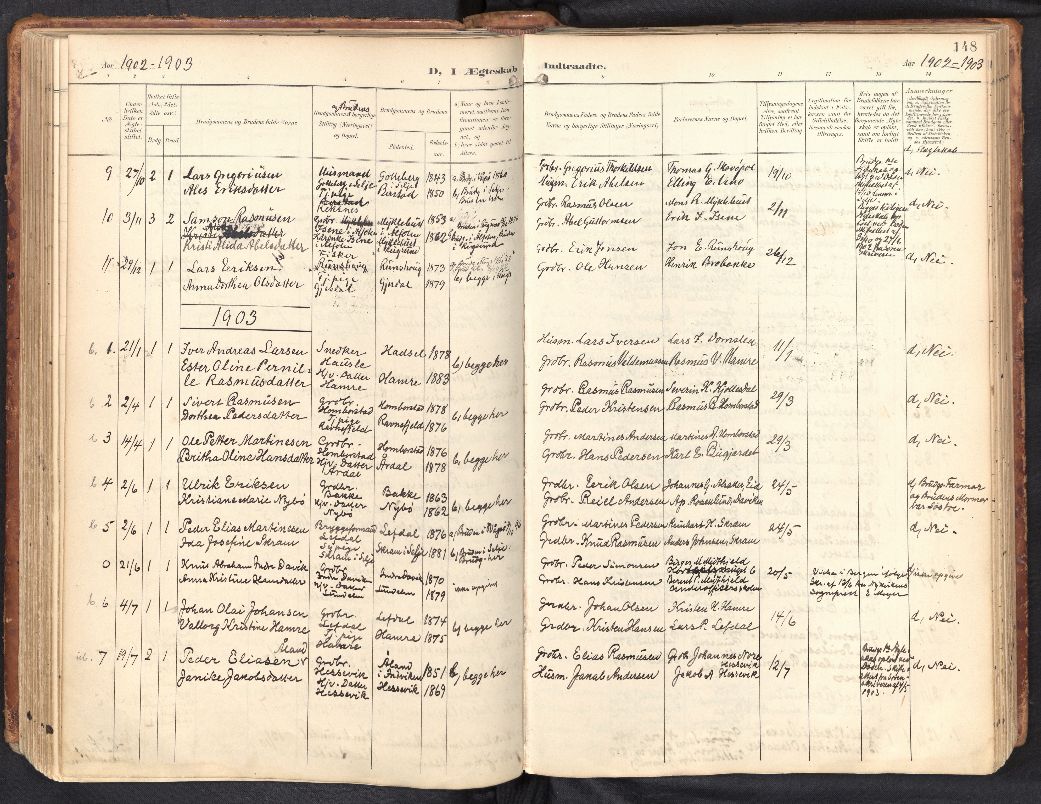 Davik sokneprestembete, SAB/A-79701/H/Haa/Haab/L0002: Parish register (official) no. B 2, 1901-1934, p. 148