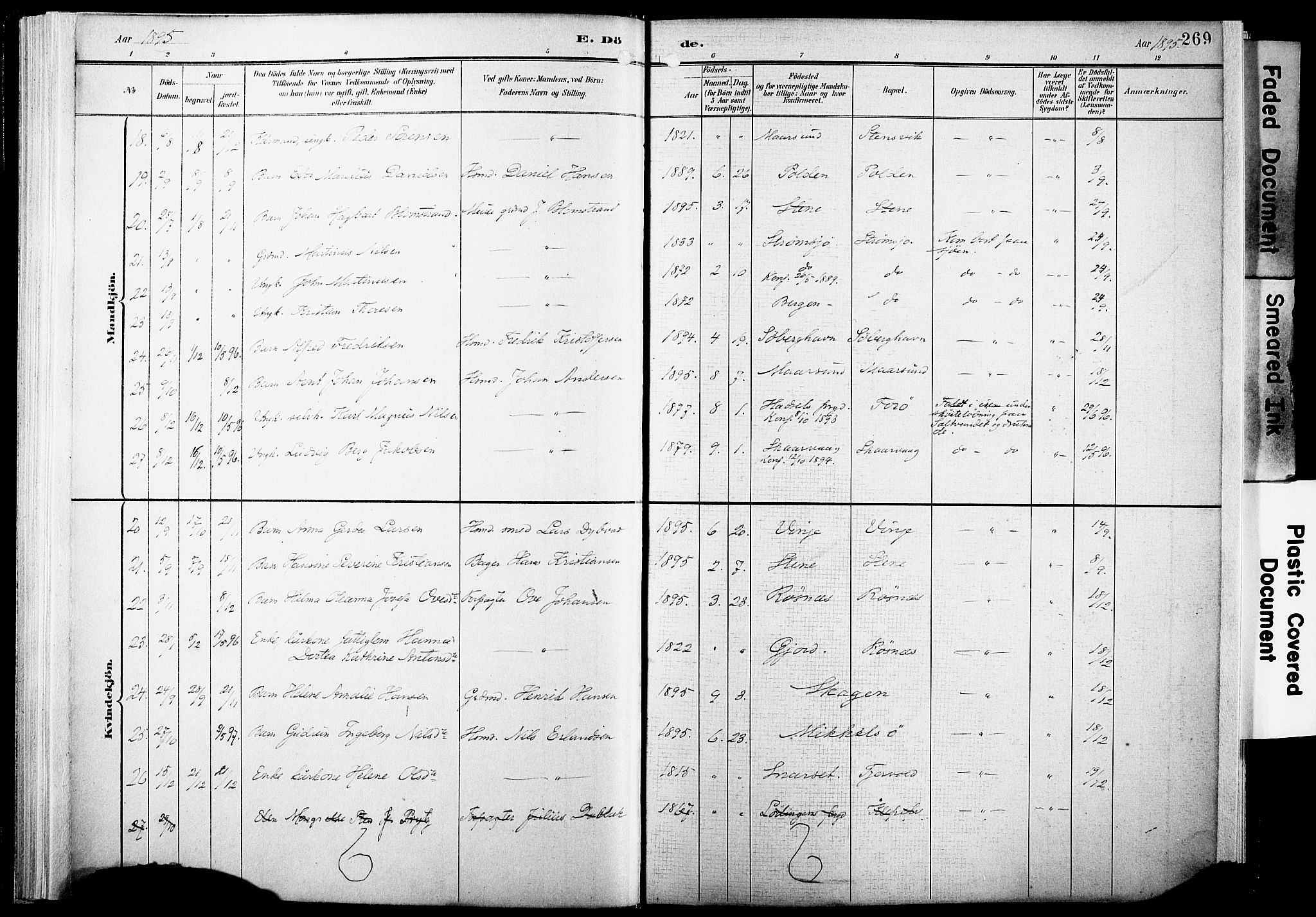 Ministerialprotokoller, klokkerbøker og fødselsregistre - Nordland, AV/SAT-A-1459/891/L1305: Parish register (official) no. 891A10, 1895-1921, p. 269