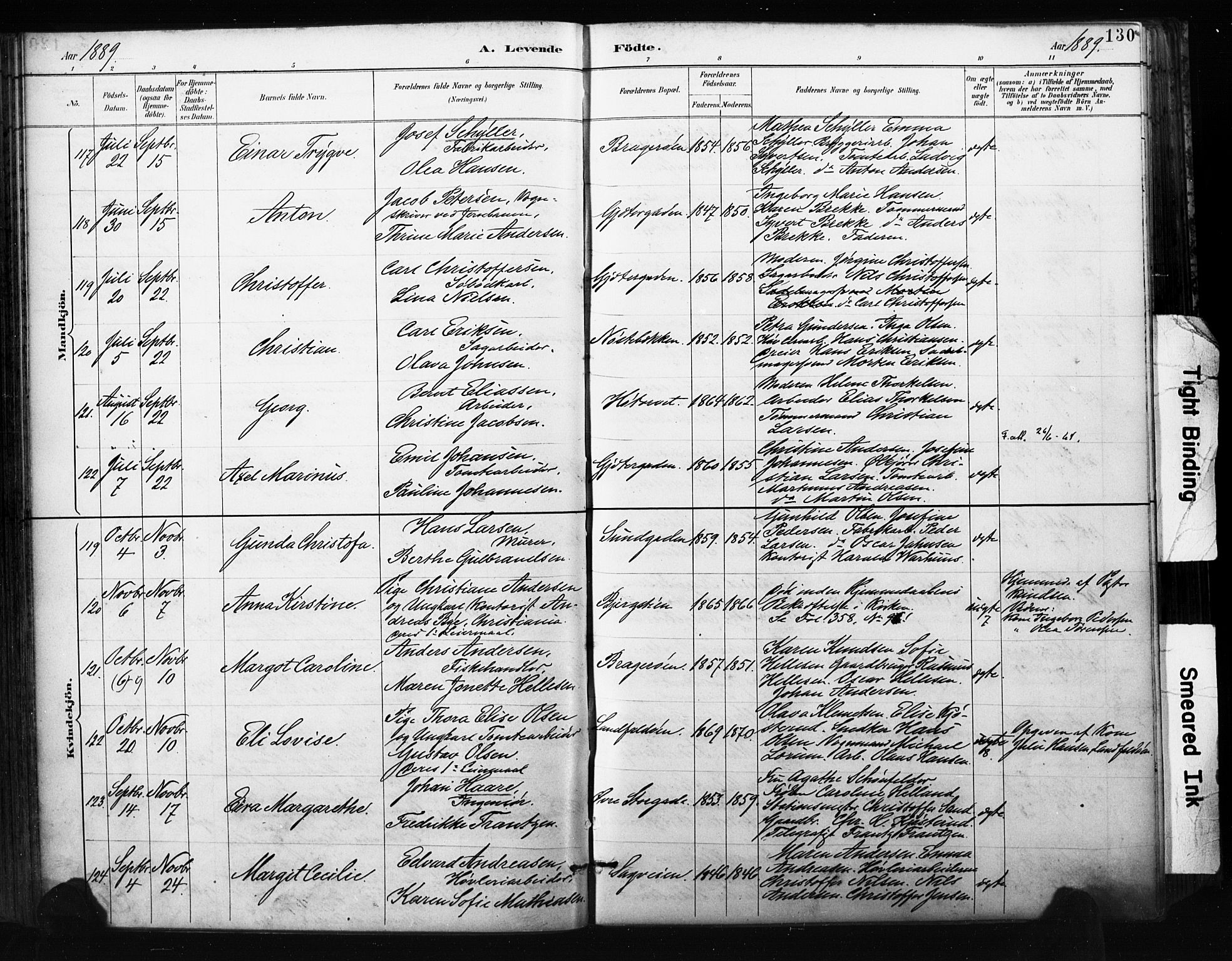 Bragernes kirkebøker, SAKO/A-6/F/Fb/L0007: Parish register (official) no. II 7, 1885-1893, p. 130