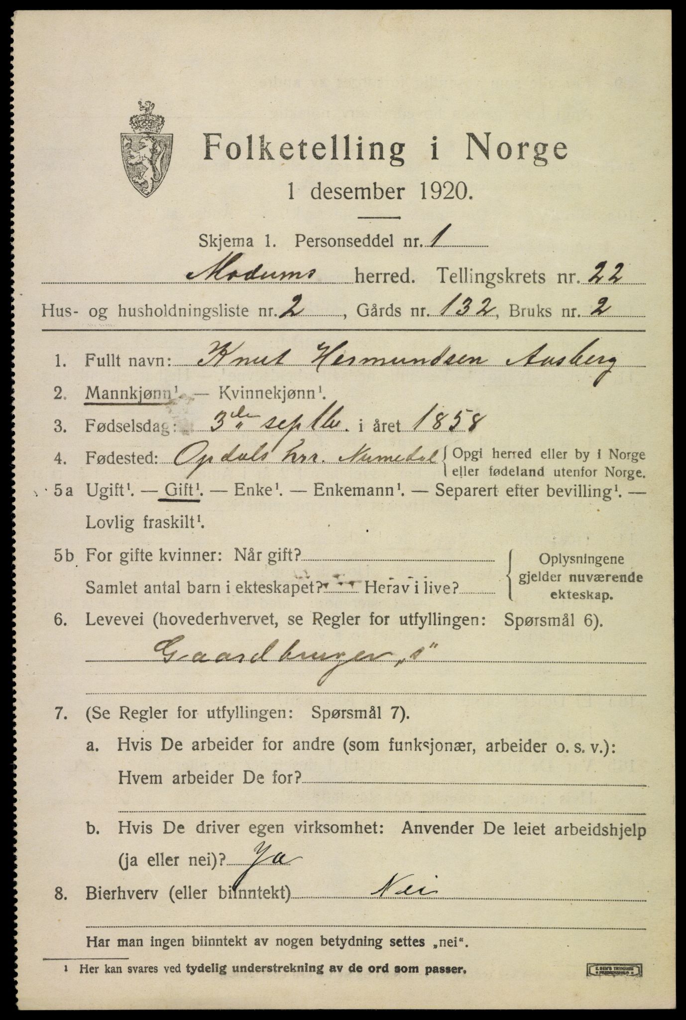 SAKO, 1920 census for Modum, 1920, p. 22973