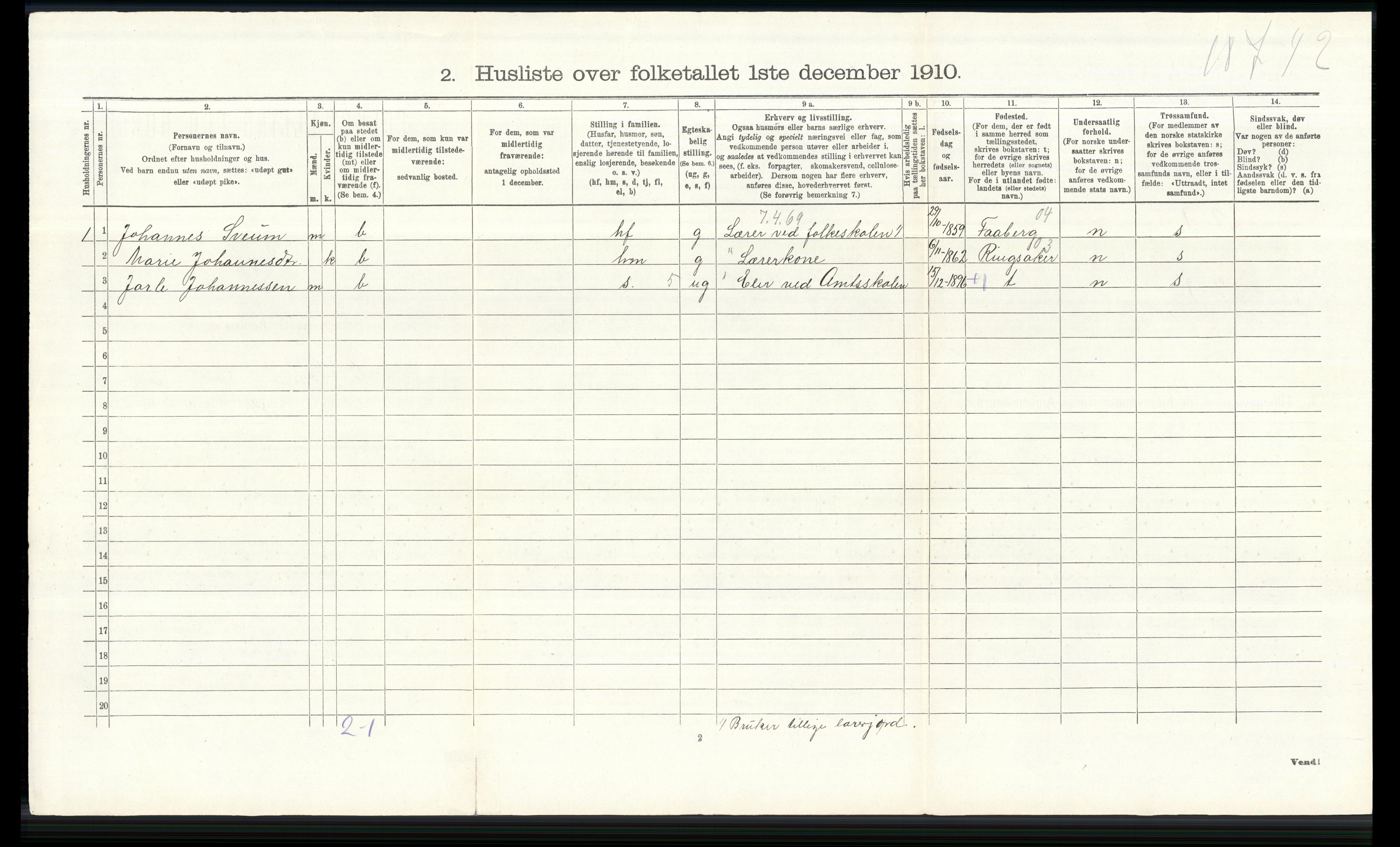 RA, 1910 census for Østre Toten, 1910, p. 2554