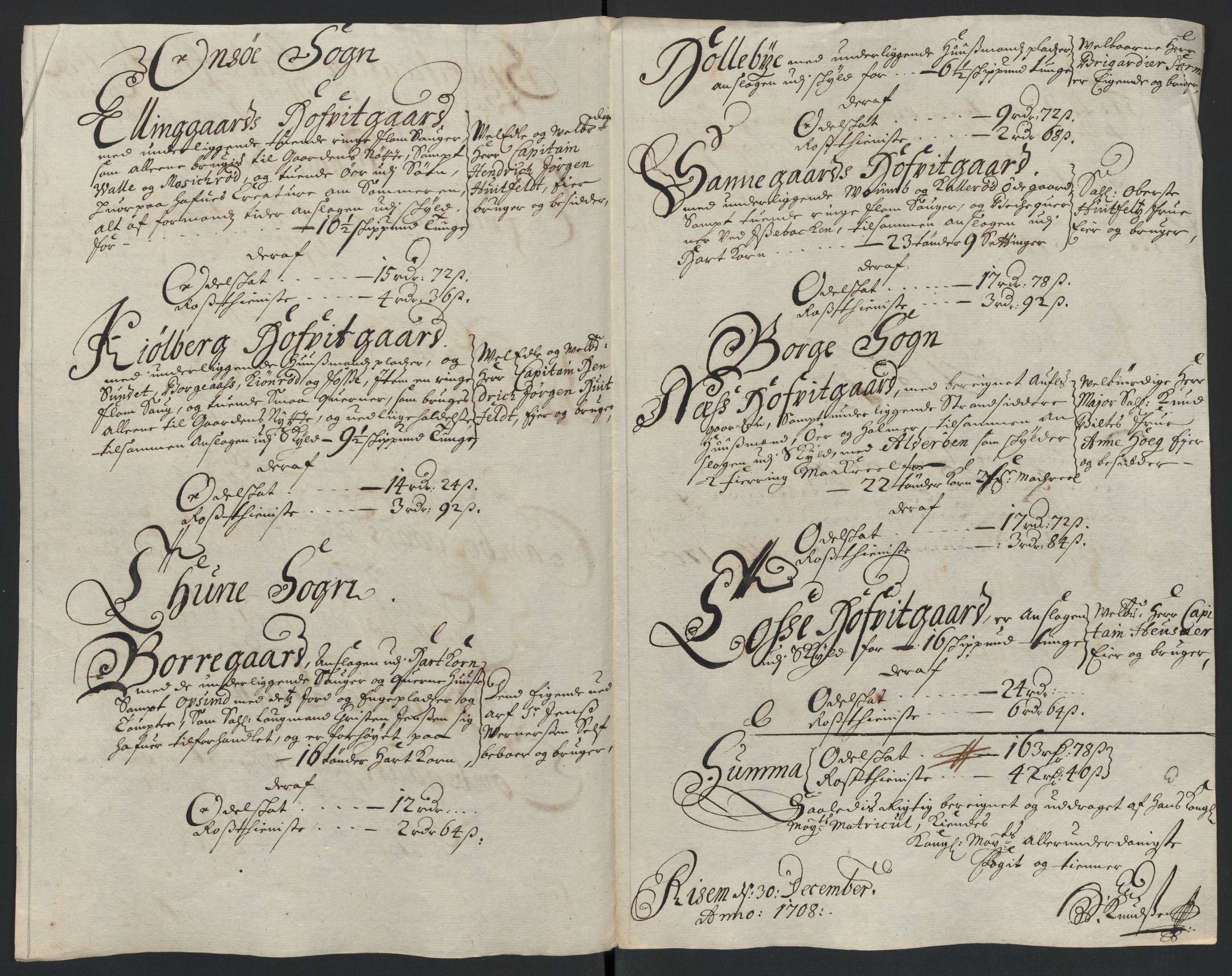 Rentekammeret inntil 1814, Reviderte regnskaper, Fogderegnskap, AV/RA-EA-4092/R04/L0134: Fogderegnskap Moss, Onsøy, Tune, Veme og Åbygge, 1707-1708, p. 364