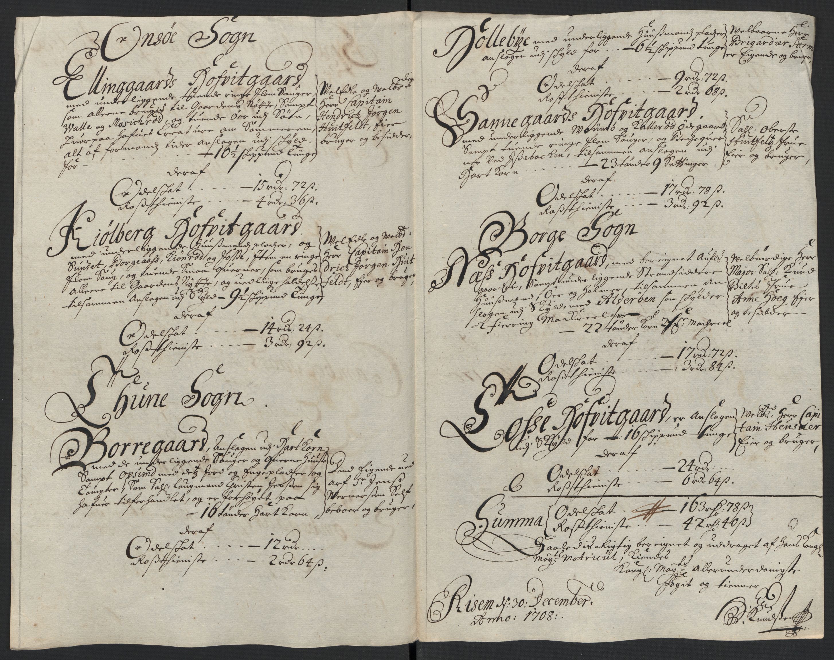 Rentekammeret inntil 1814, Reviderte regnskaper, Fogderegnskap, AV/RA-EA-4092/R04/L0134: Fogderegnskap Moss, Onsøy, Tune, Veme og Åbygge, 1707-1708, p. 364