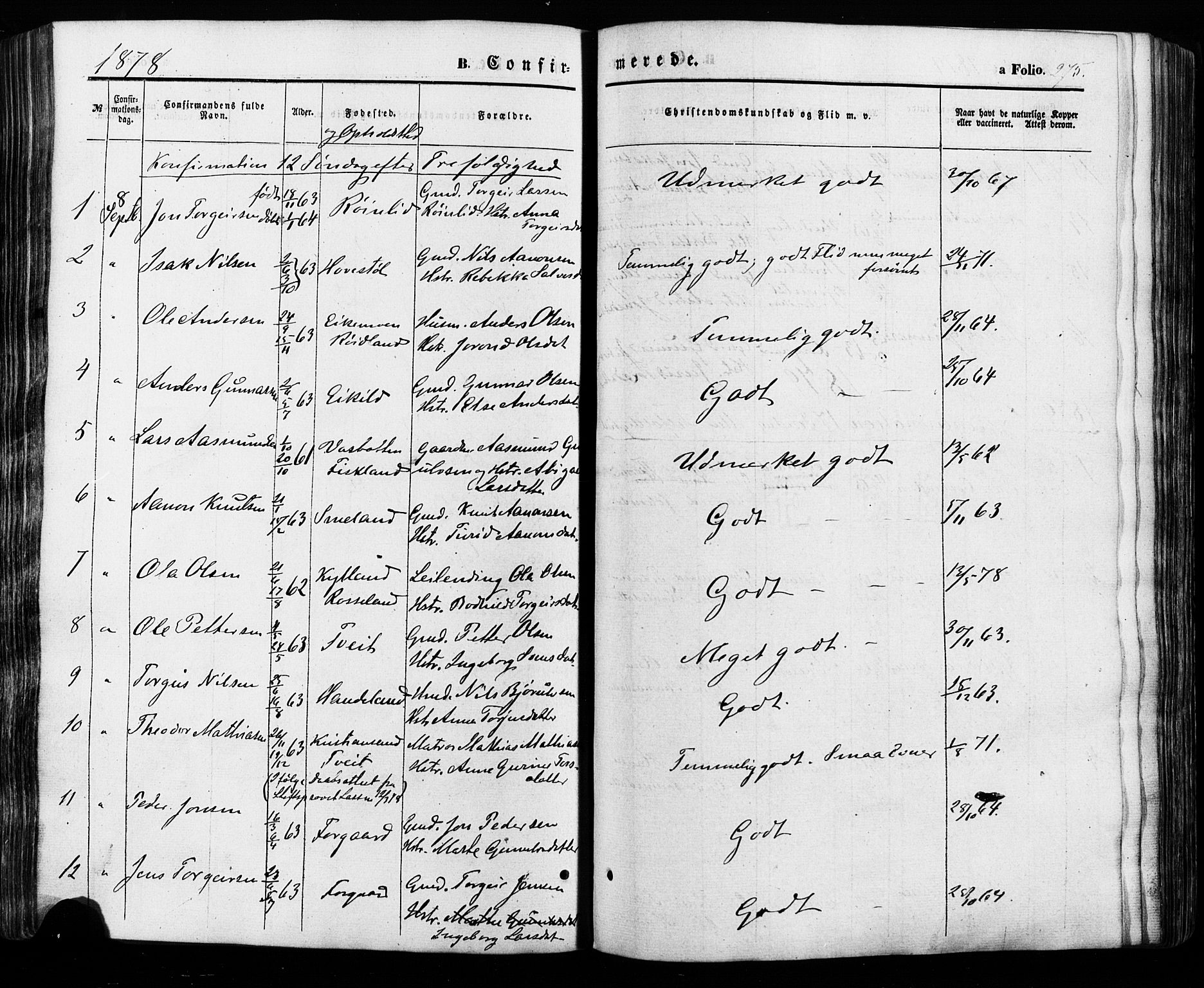 Åseral sokneprestkontor, SAK/1111-0051/F/Fa/L0002: Parish register (official) no. A 2, 1854-1884, p. 275
