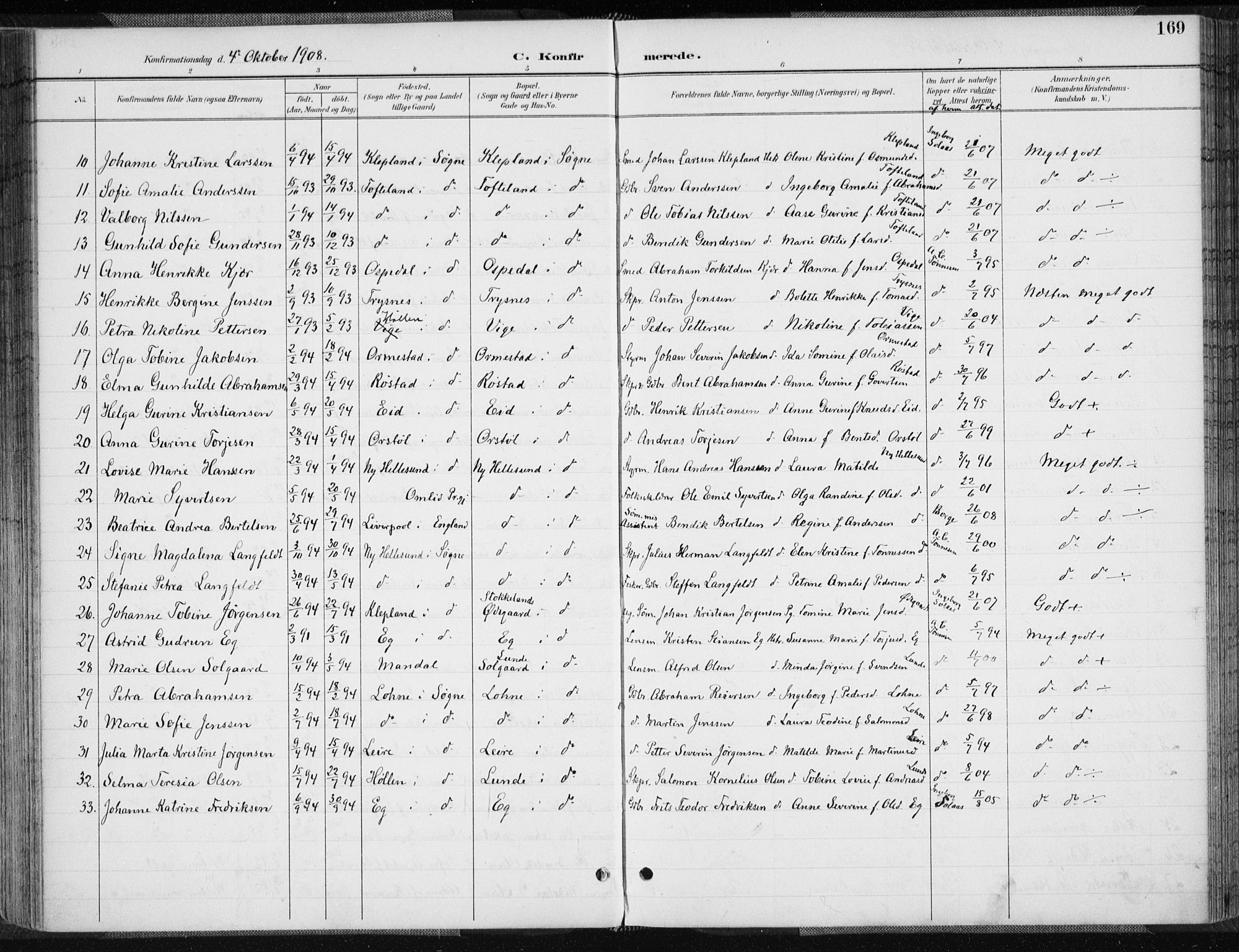 Søgne sokneprestkontor, SAK/1111-0037/F/Fa/Fab/L0013: Parish register (official) no. A 13, 1892-1911, p. 169
