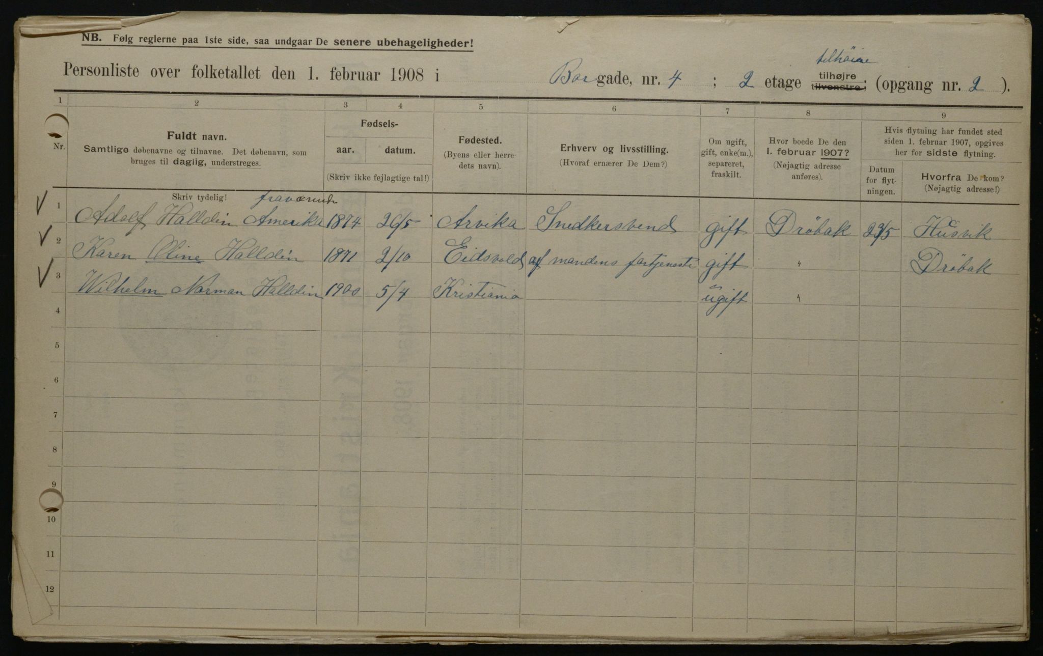 OBA, Municipal Census 1908 for Kristiania, 1908, p. 7501