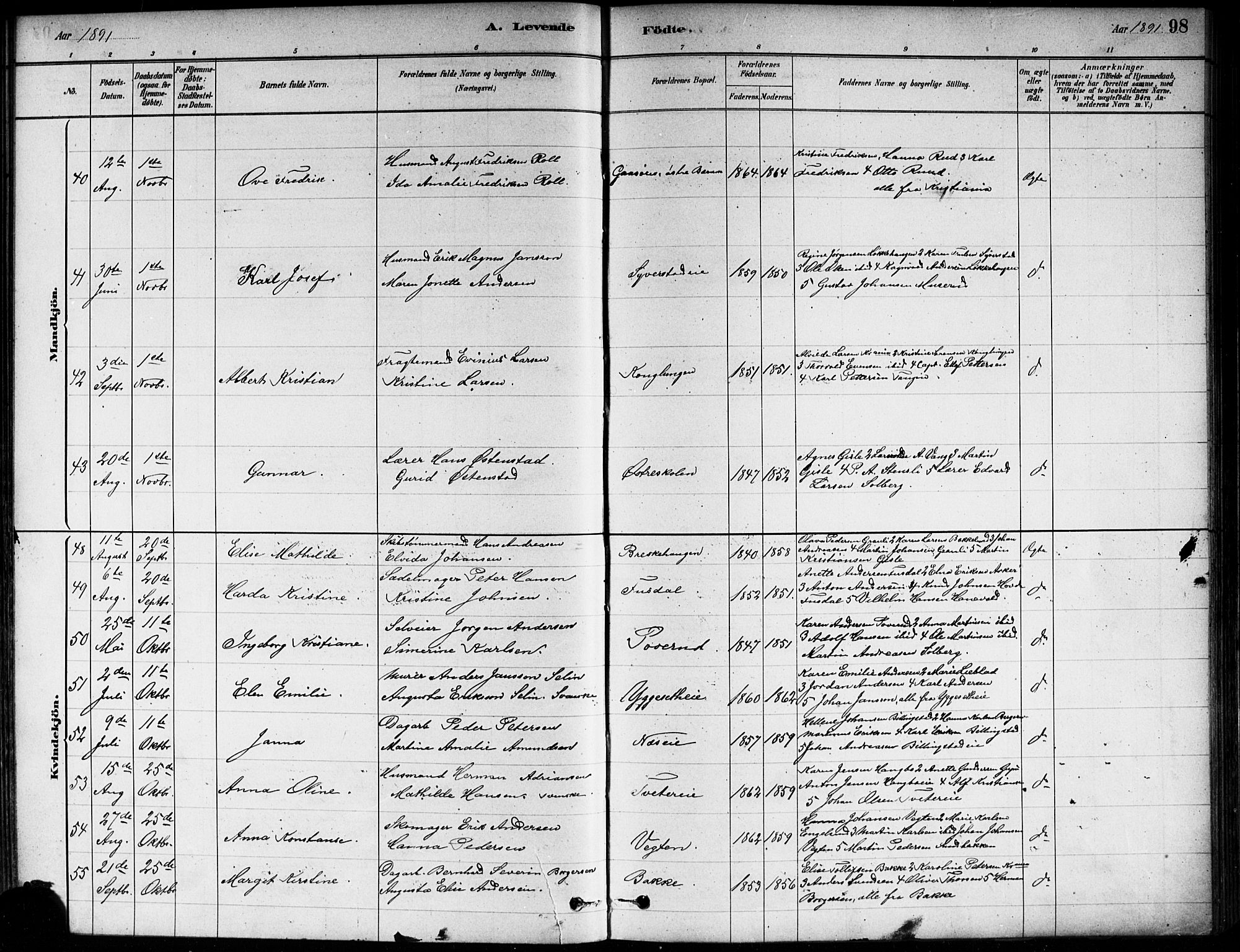 Asker prestekontor Kirkebøker, SAO/A-10256a/F/Fa/L0013: Parish register (official) no. I 13, 1879-1896, p. 98