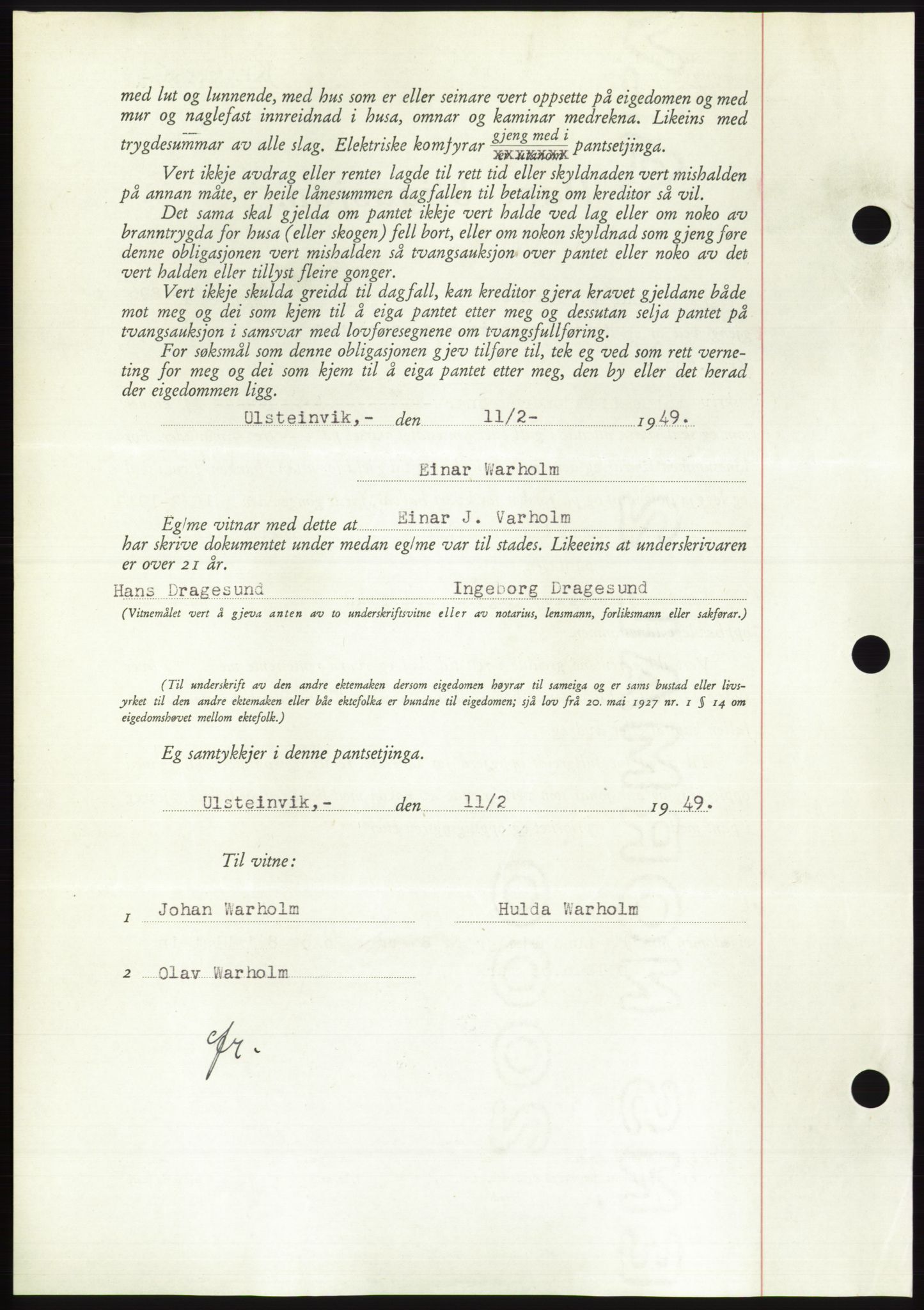 Søre Sunnmøre sorenskriveri, AV/SAT-A-4122/1/2/2C/L0116: Mortgage book no. 4B, 1948-1949, Diary no: : 311/1949