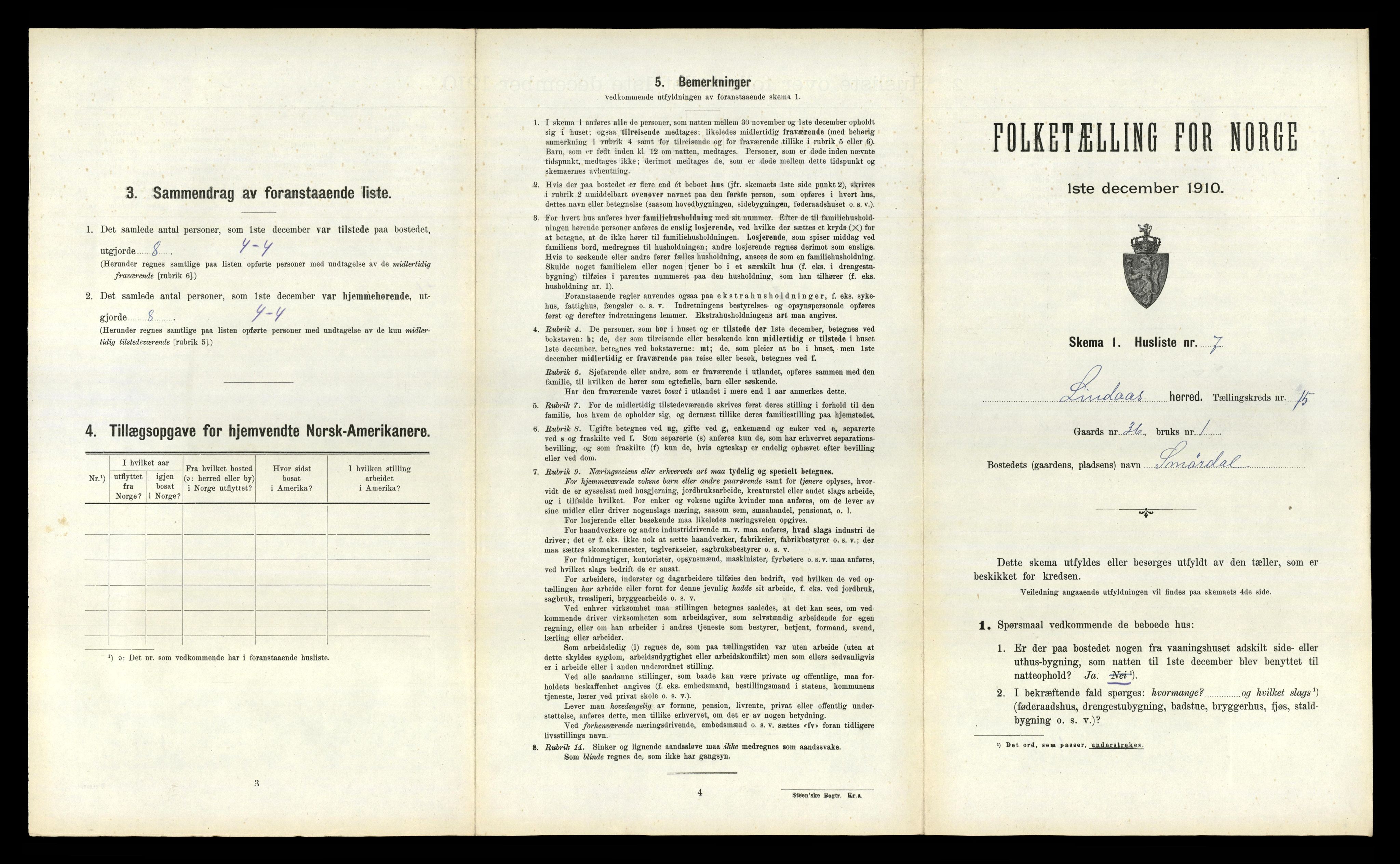 RA, 1910 census for Lindås, 1910, p. 962