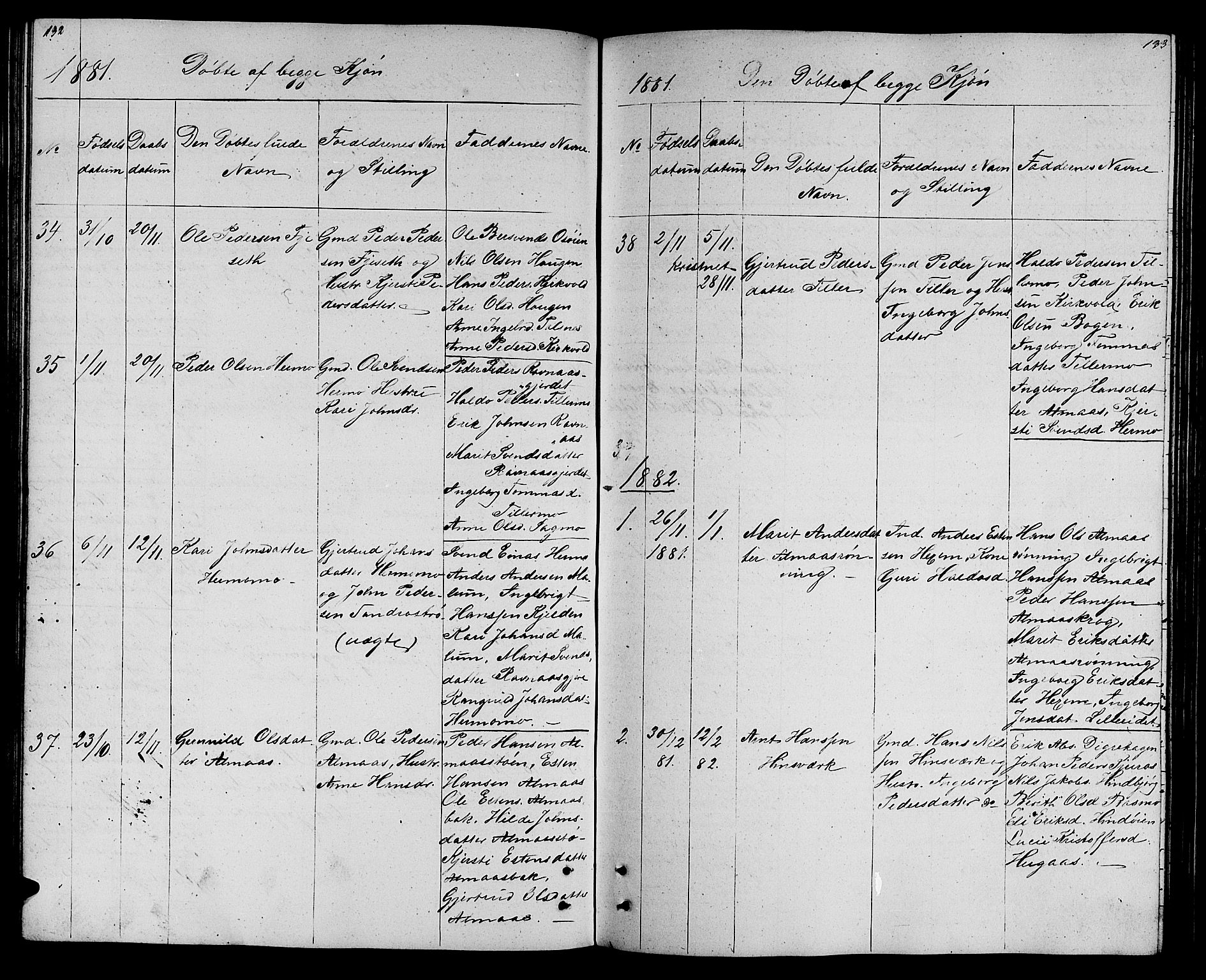 Ministerialprotokoller, klokkerbøker og fødselsregistre - Sør-Trøndelag, AV/SAT-A-1456/688/L1027: Parish register (copy) no. 688C02, 1861-1889, p. 132-133