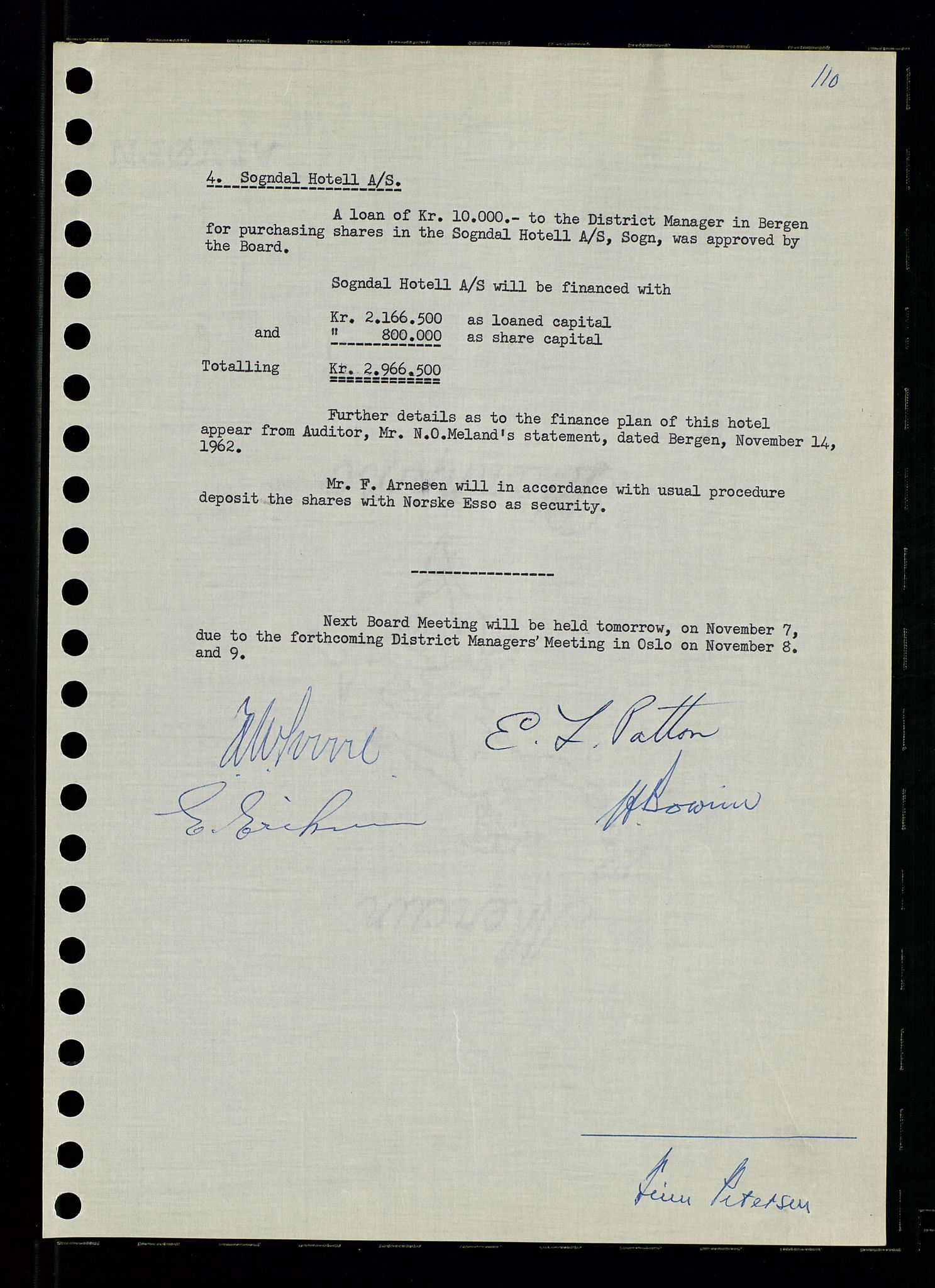 Pa 0982 - Esso Norge A/S, SAST/A-100448/A/Aa/L0001/0003: Den administrerende direksjon Board minutes (styrereferater) / Den administrerende direksjon Board minutes (styrereferater), 1962, p. 110