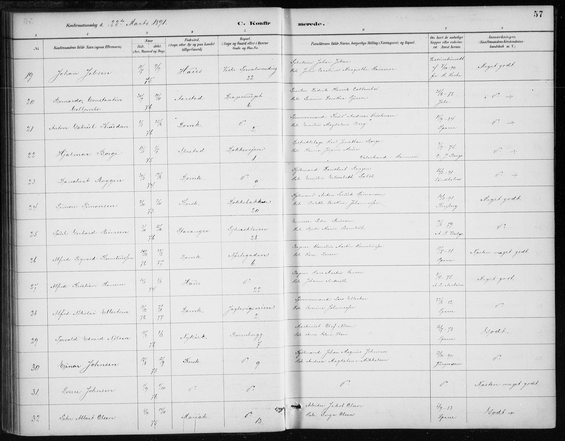 Johanneskirken sokneprestembete, AV/SAB-A-76001/H/Haa/L0008: Parish register (official) no. C 1, 1885-1907, p. 57