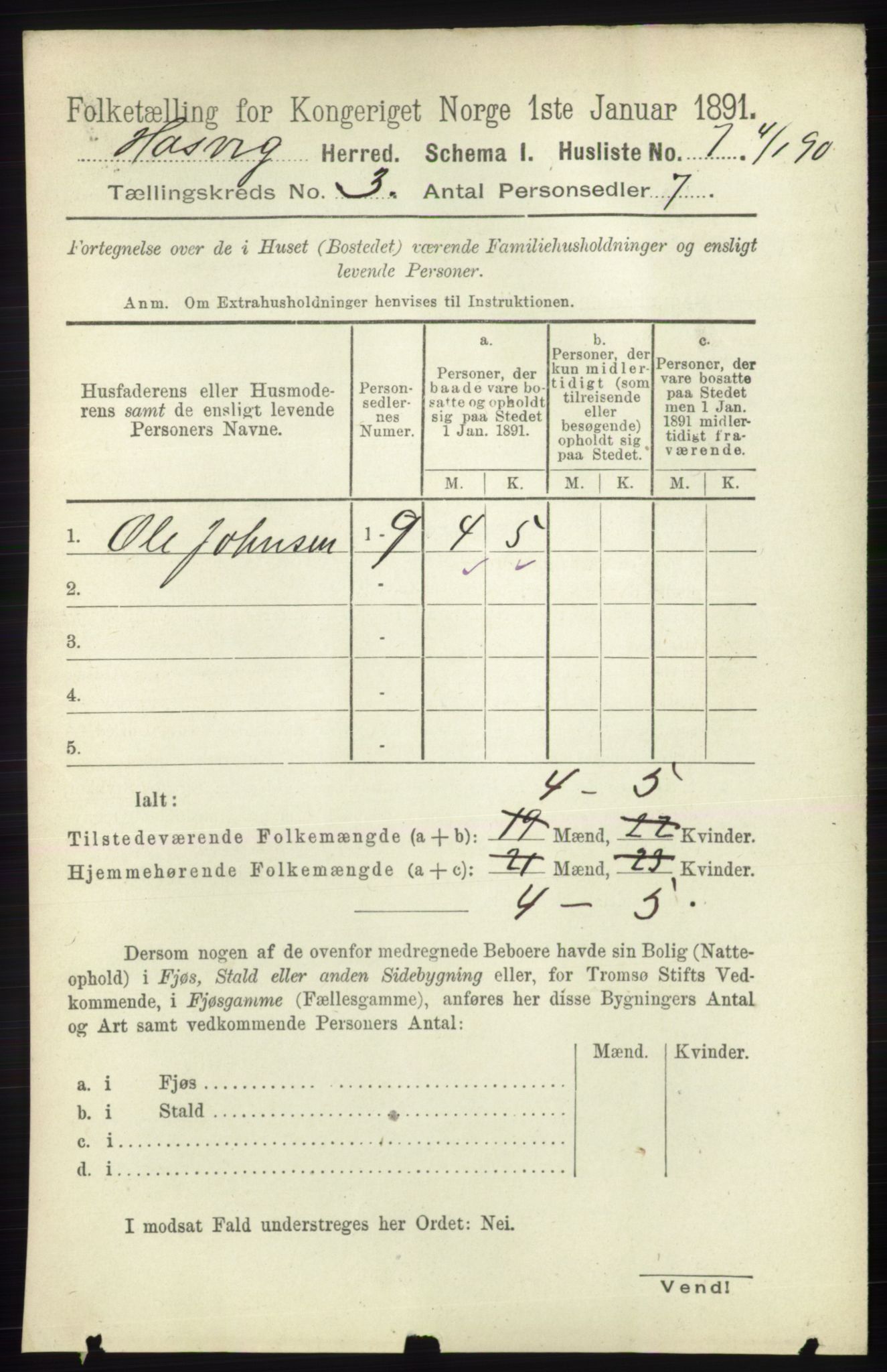 RA, 1891 census for 2015 Hasvik, 1891, p. 395