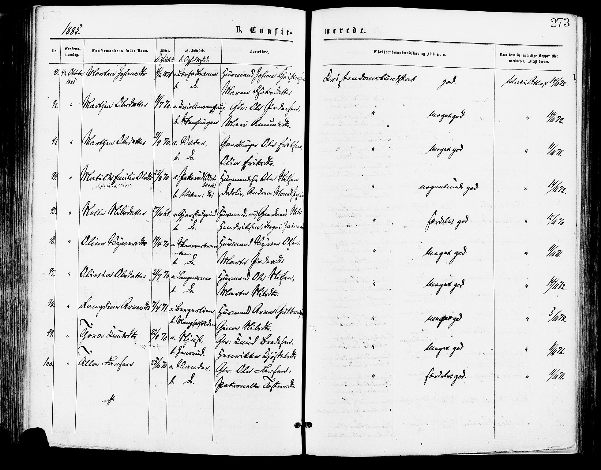 Sør-Odal prestekontor, SAH/PREST-030/H/Ha/Haa/L0005: Parish register (official) no. 5, 1876-1885, p. 273