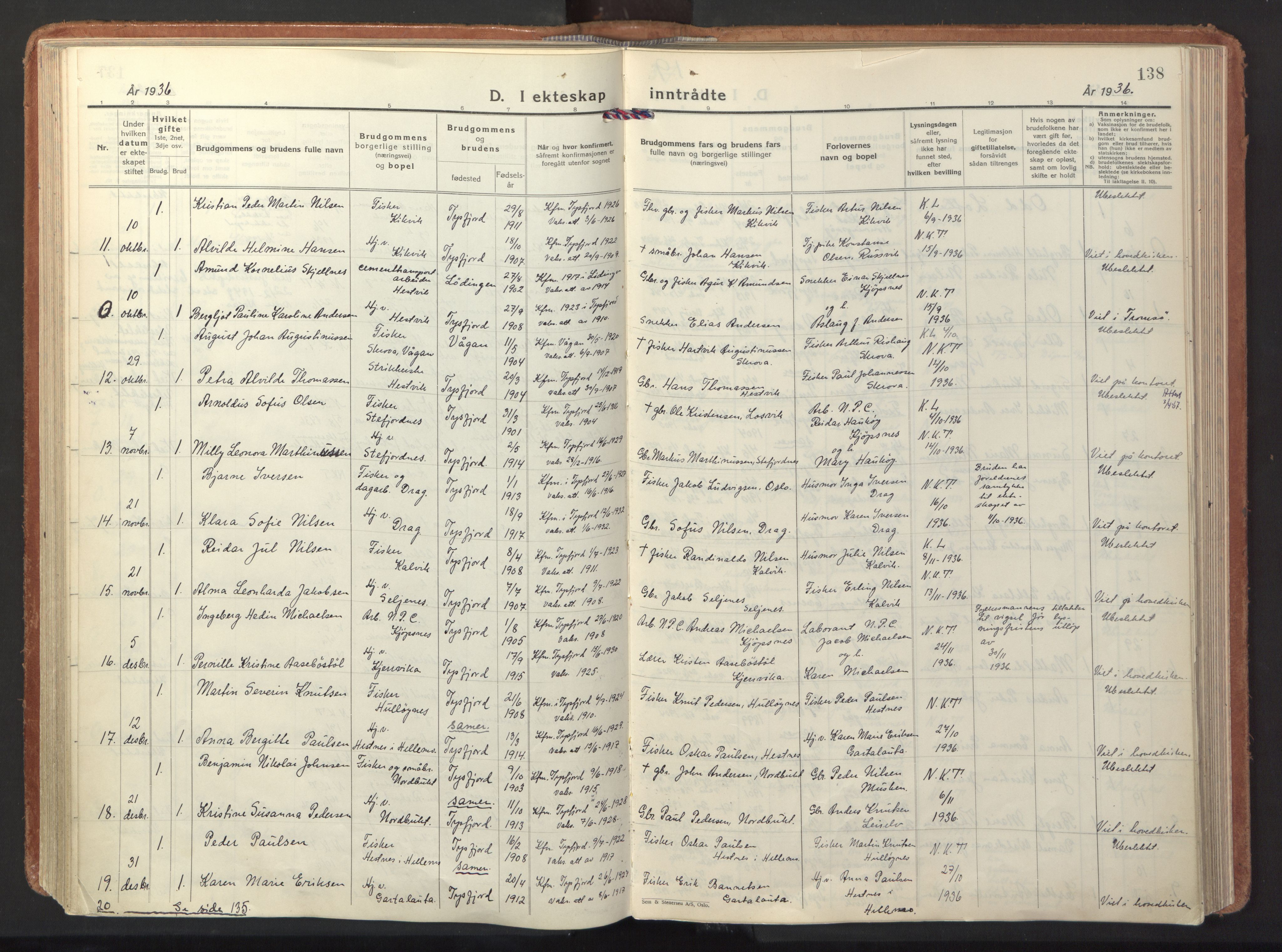 Ministerialprotokoller, klokkerbøker og fødselsregistre - Nordland, AV/SAT-A-1459/861/L0874: Parish register (official) no. 861A09, 1932-1939, p. 138